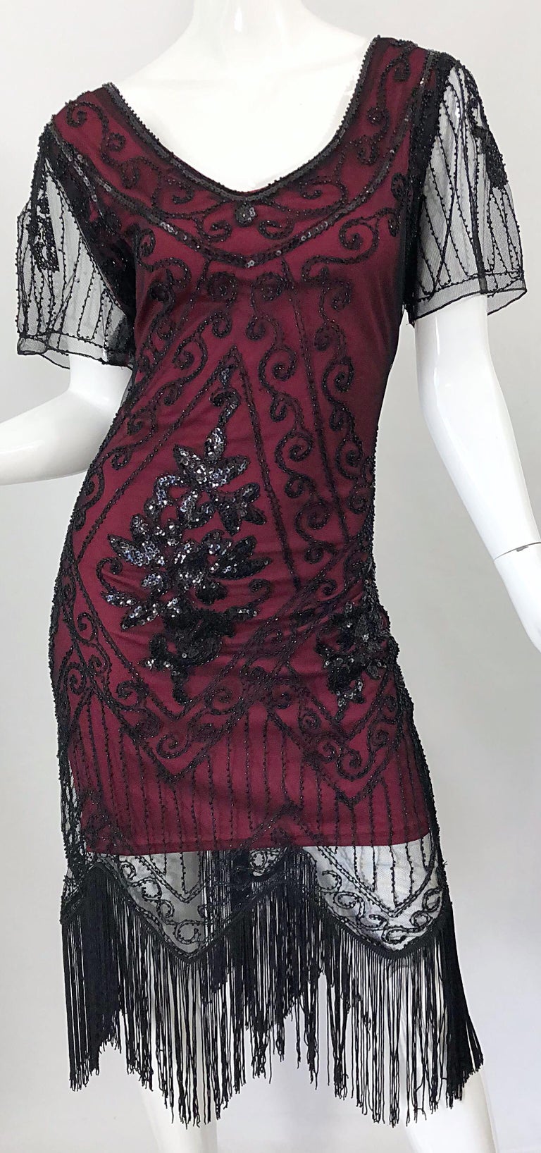 1920 burgundy dress ZAPAKASA Women Burgundy Plus Size High Neck Knee-Length Formal Dress with  Shawl Satin Sheath Work Dress