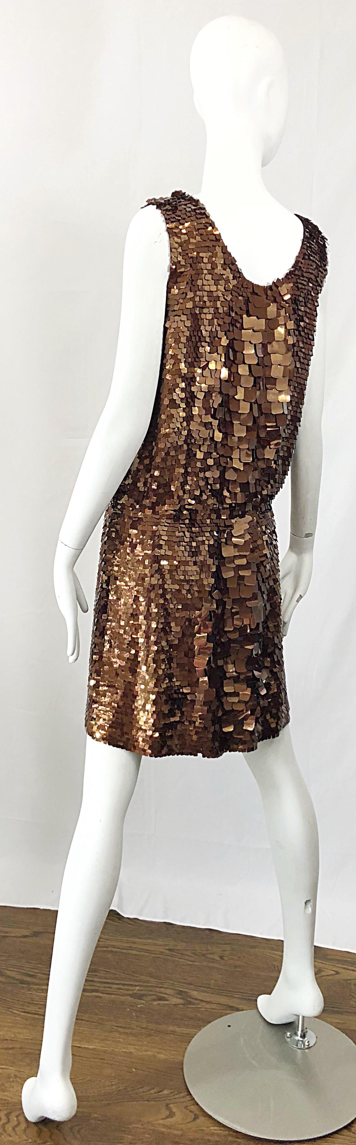 1990s does 1920s Isaac Mizrahi Chocolate Brown Paillette Sequin Flapper Dress For Sale 3