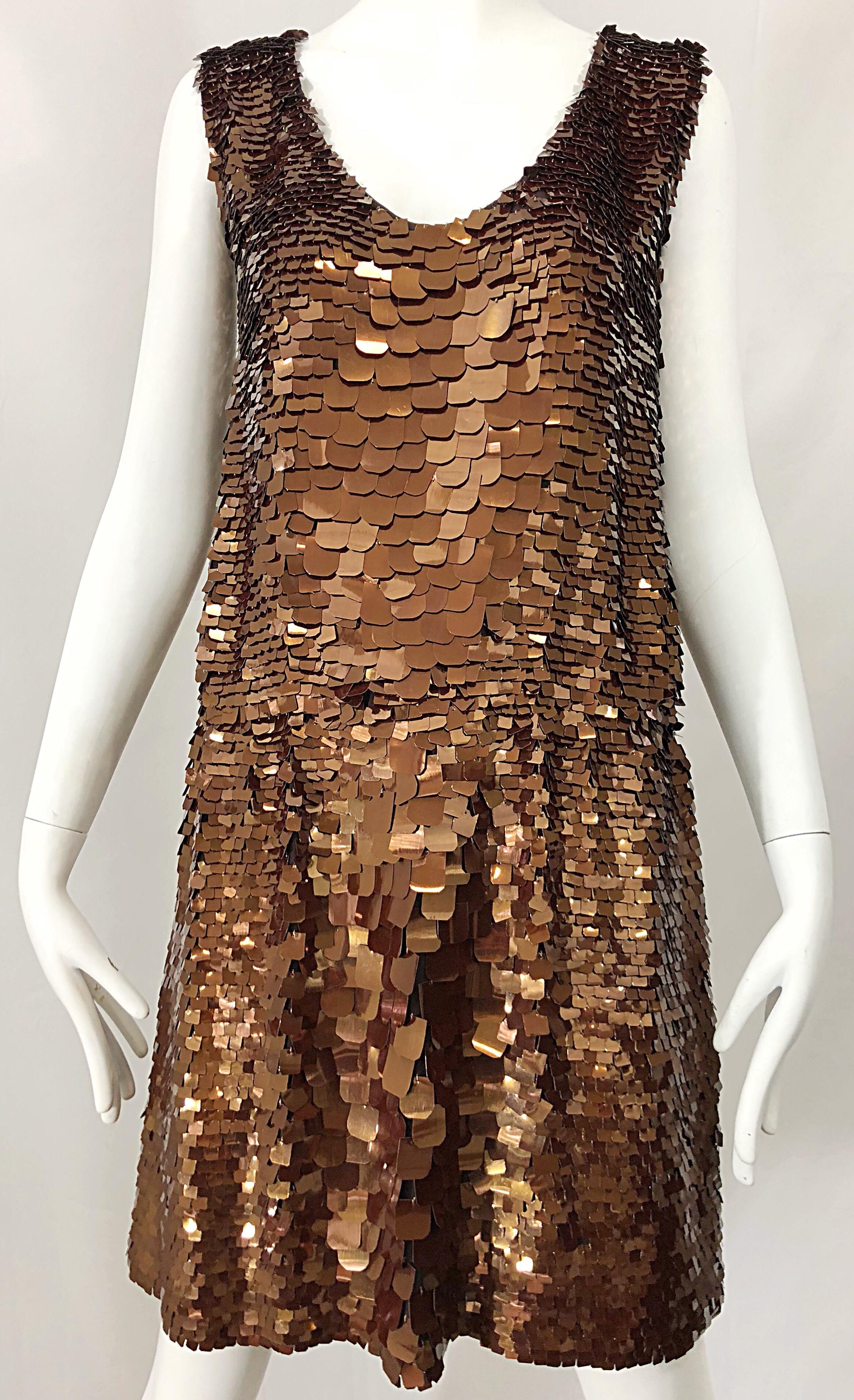 1990s does 1920s Isaac Mizrahi Chocolate Brown Paillette Sequin Flapper Dress For Sale 4