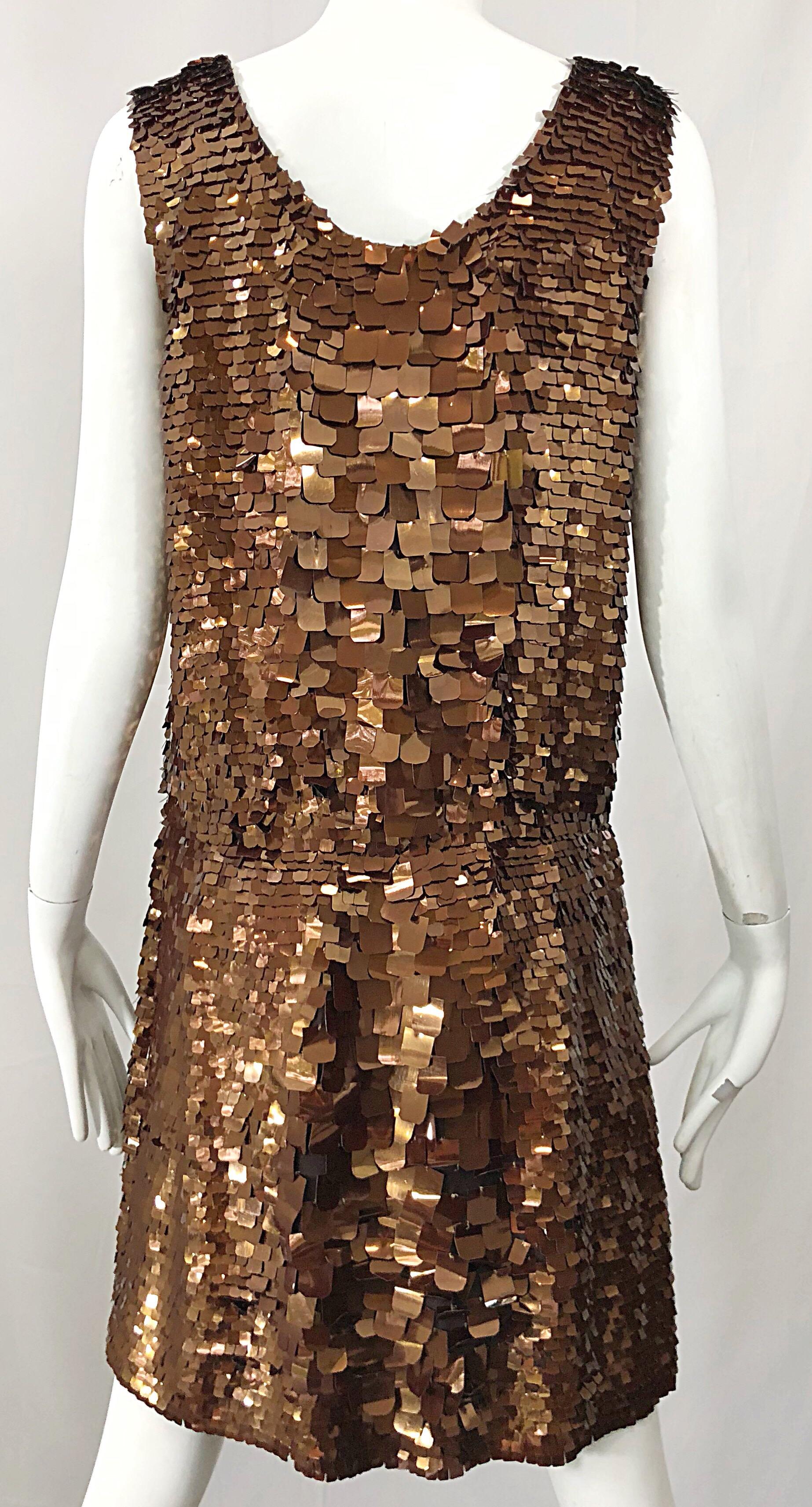 1990s does 1920s Isaac Mizrahi Chocolate Brown Paillette Sequin Flapper Dress For Sale 5