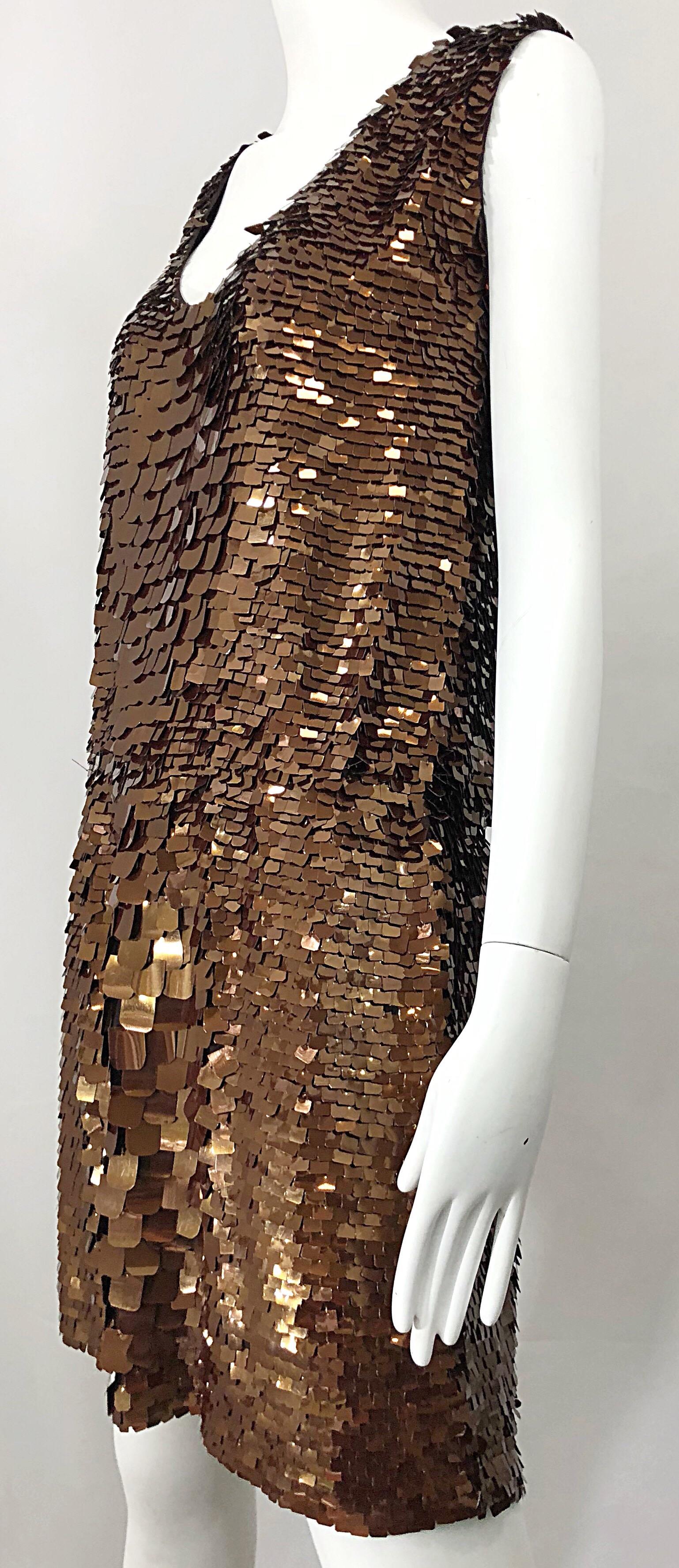 1990s does 1920s Isaac Mizrahi Chocolate Brown Paillette Sequin Flapper Dress In Excellent Condition For Sale In San Diego, CA
