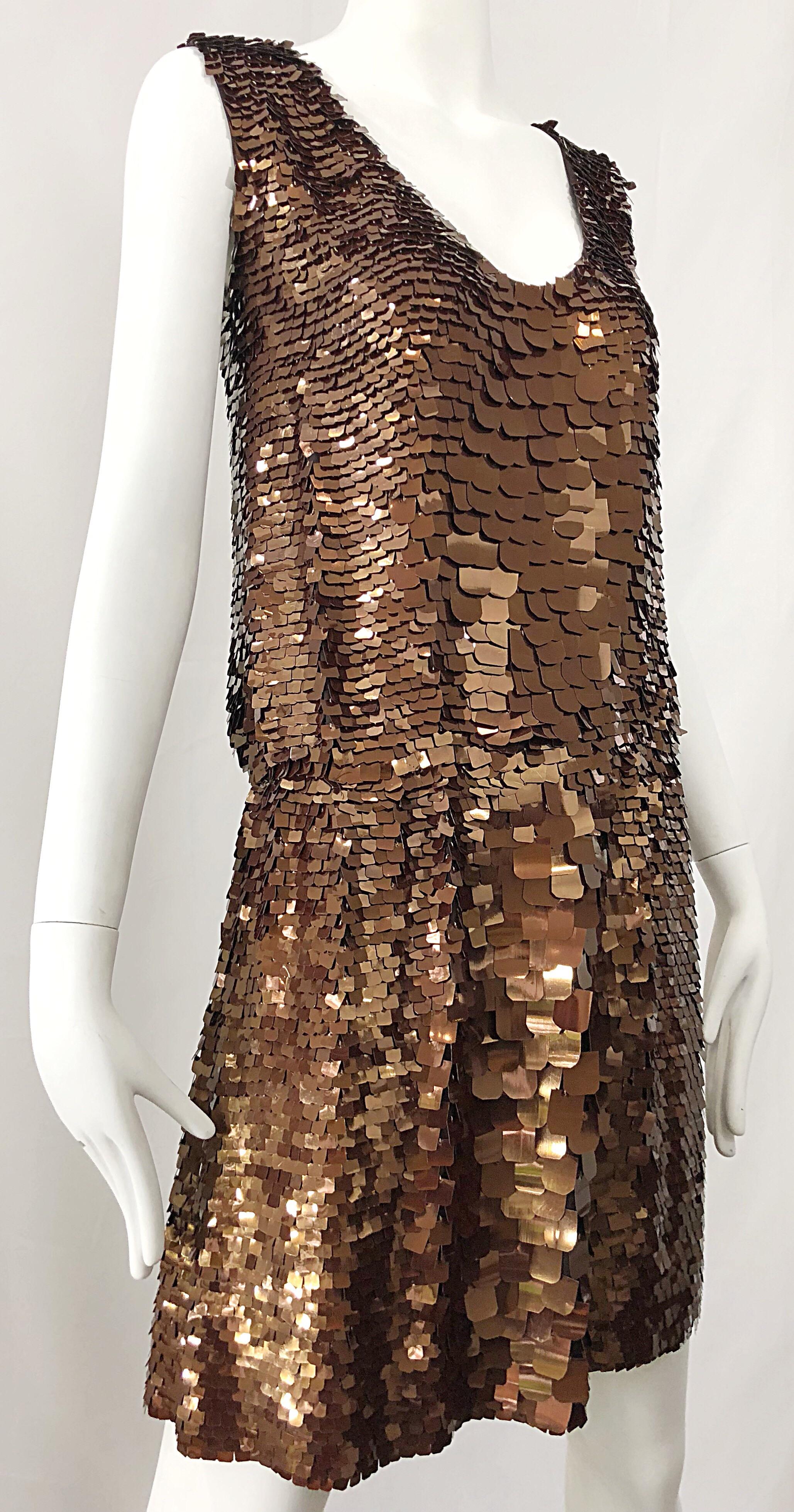 Women's 1990s does 1920s Isaac Mizrahi Chocolate Brown Paillette Sequin Flapper Dress For Sale