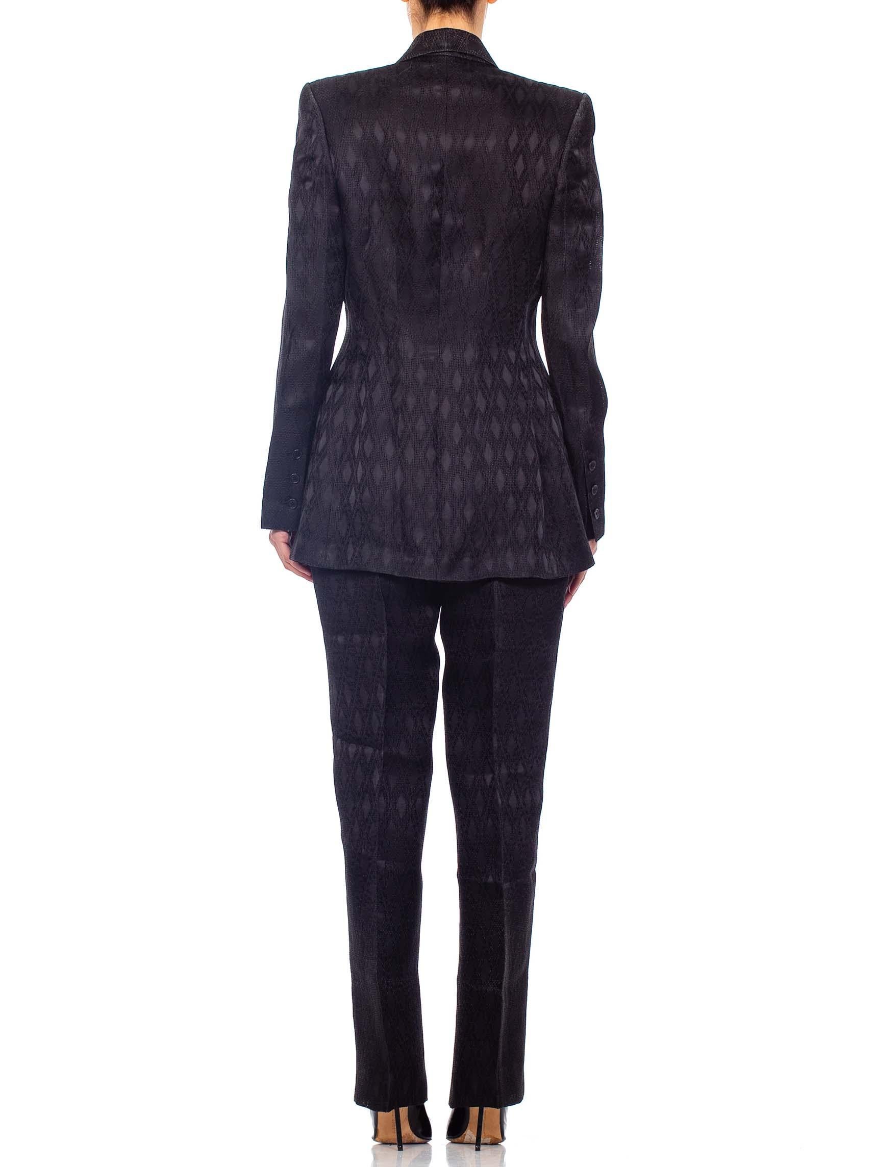1990'S RICHARD TYLER Black Silk Couture Peak Lapel Pant Suit For Sale 7