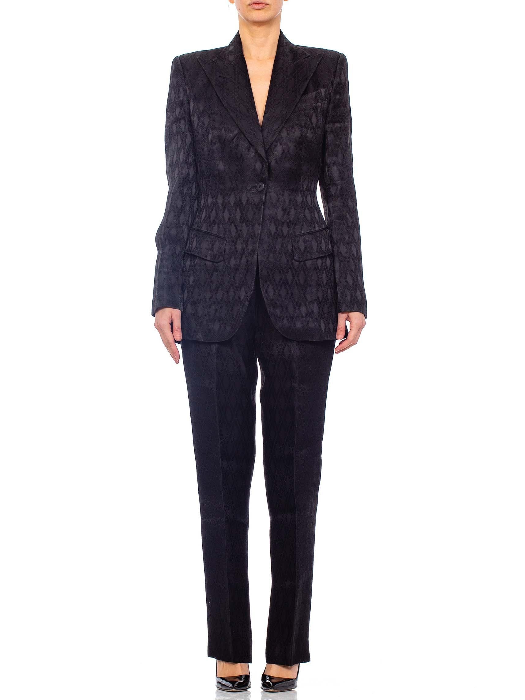 1990'S RICHARD TYLER Black Silk Couture Peak Lapel Pant Suit In Excellent Condition For Sale In New York, NY