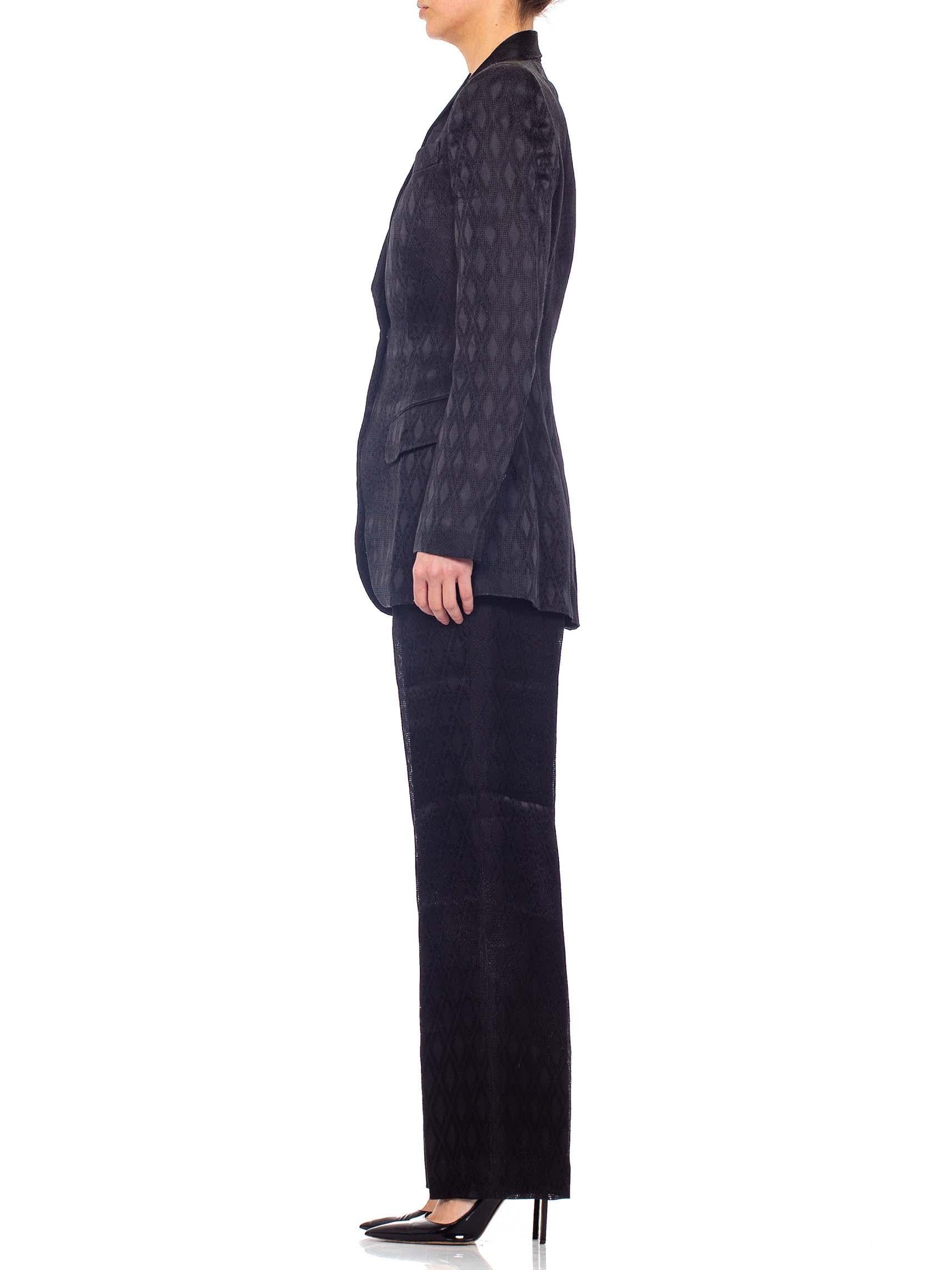 Women's 1990'S RICHARD TYLER Black Silk Couture Peak Lapel Pant Suit For Sale