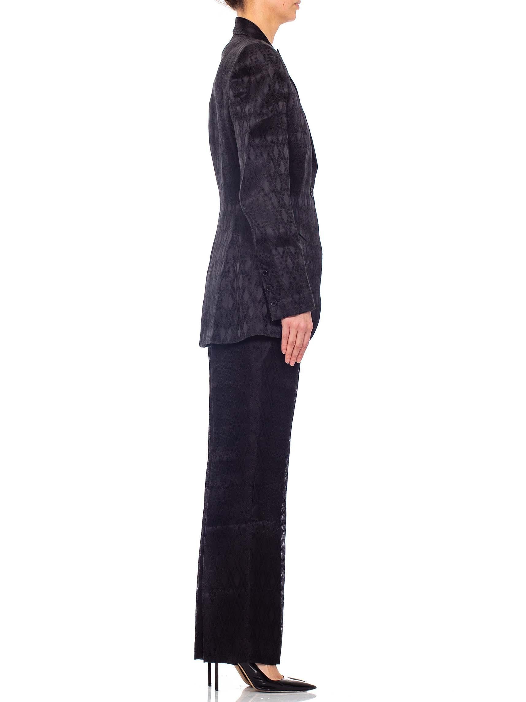 1990'S RICHARD TYLER Black Silk Couture Peak Lapel Pant Suit For Sale 1