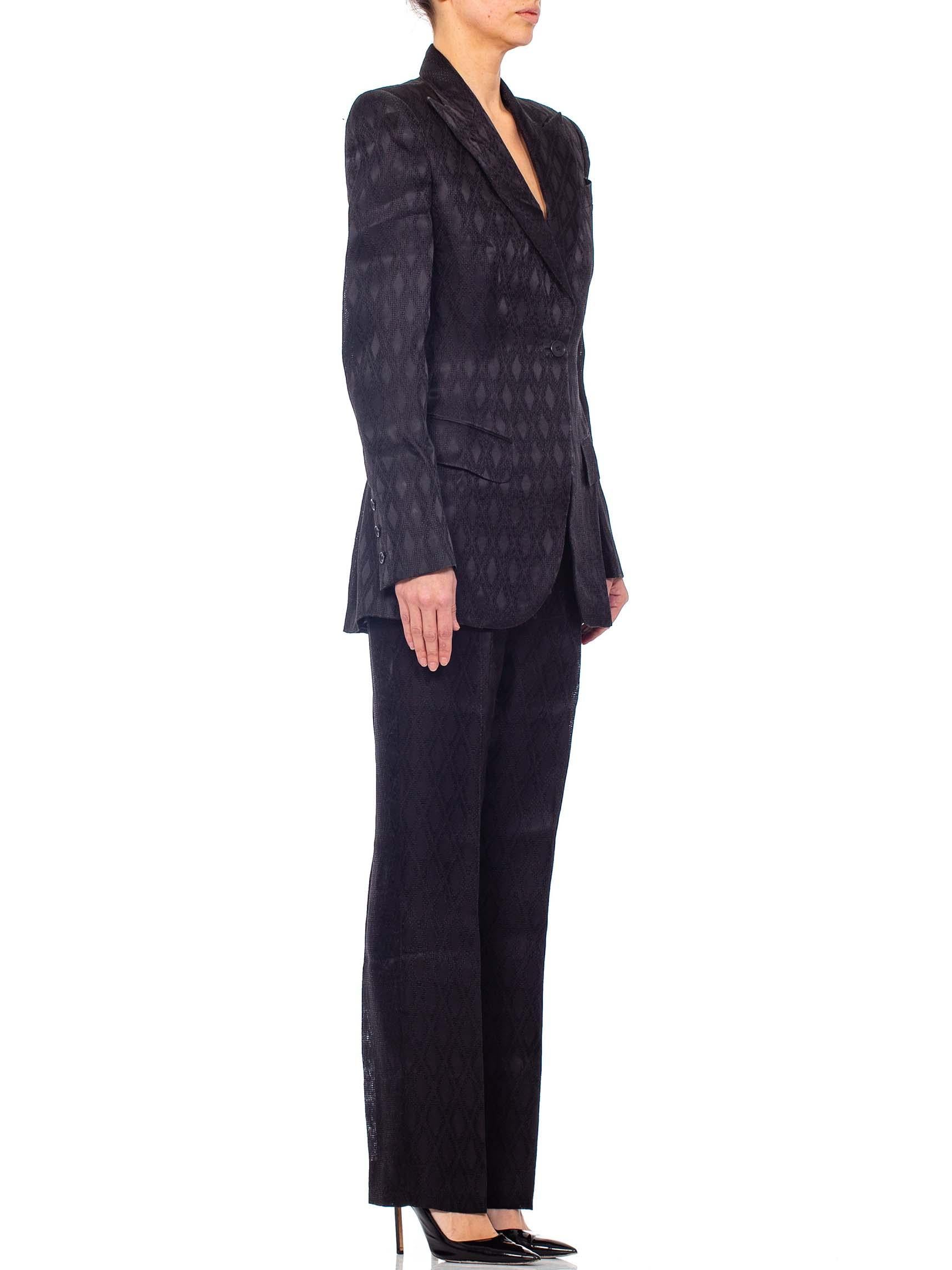 1990'S RICHARD TYLER Black Silk Couture Peak Lapel Pant Suit For Sale 2