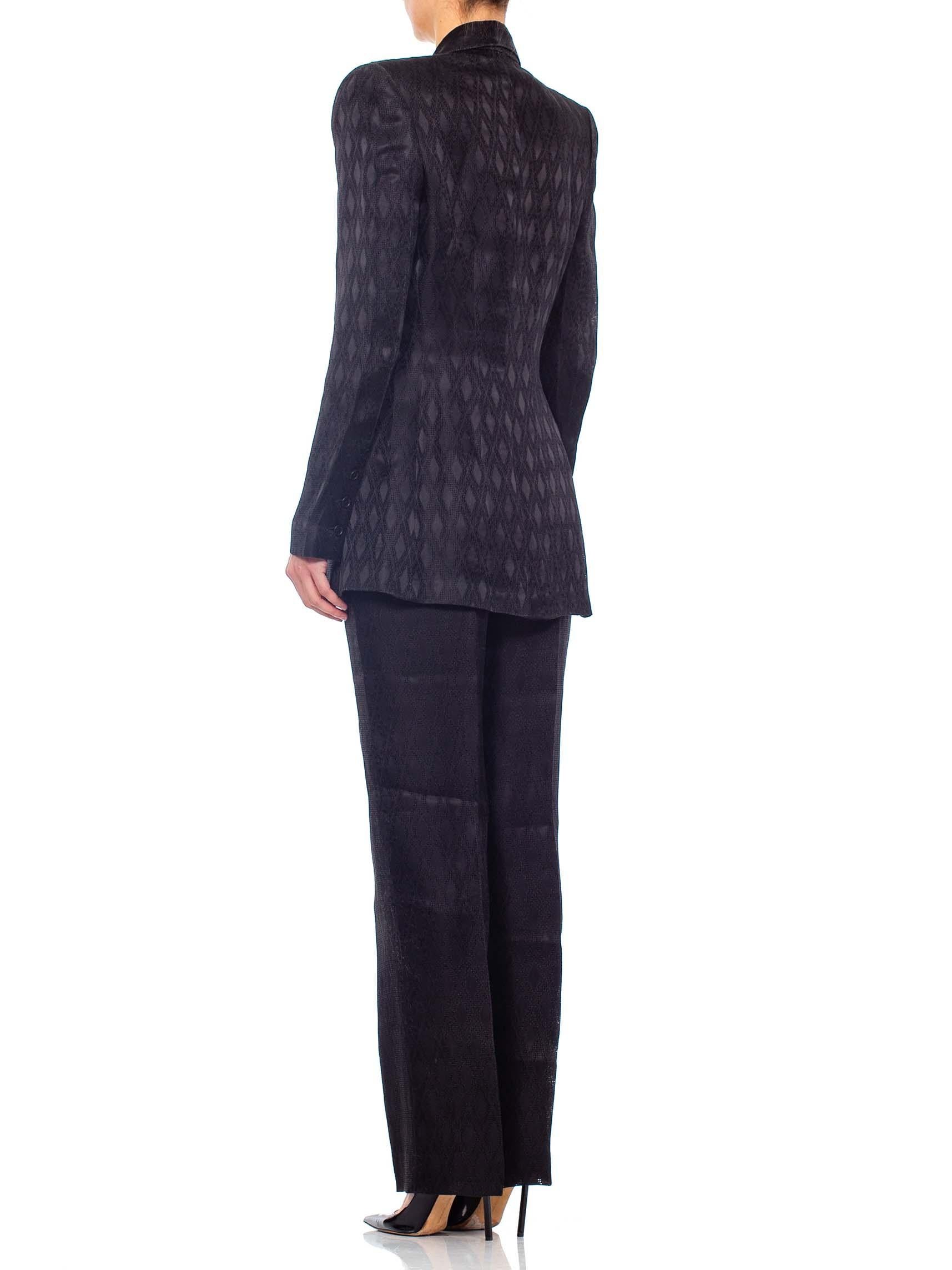 1990'S RICHARD TYLER Black Silk Couture Peak Lapel Pant Suit For Sale 3