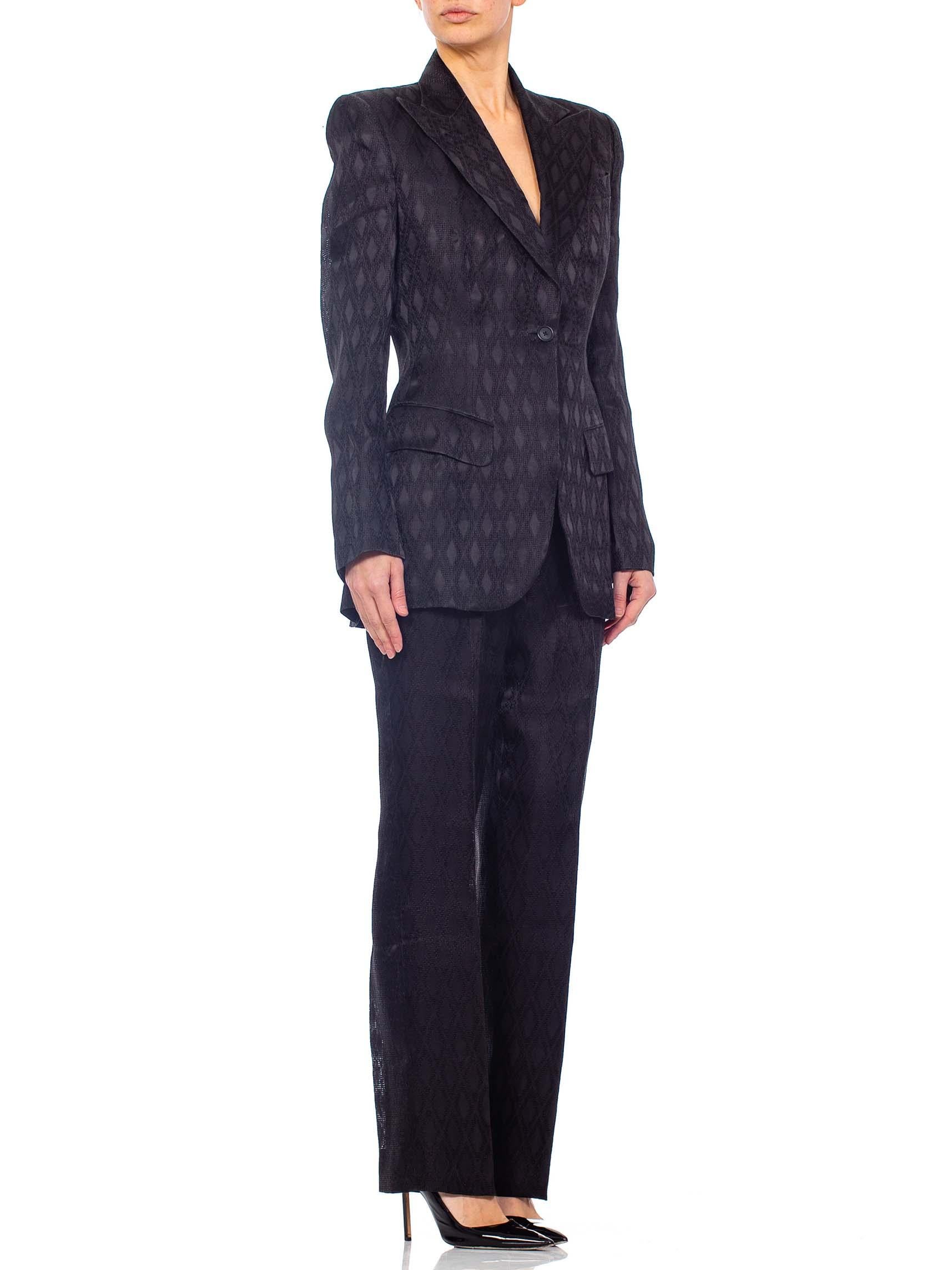 1990'S RICHARD TYLER Black Silk Couture Peak Lapel Pant Suit For Sale 5