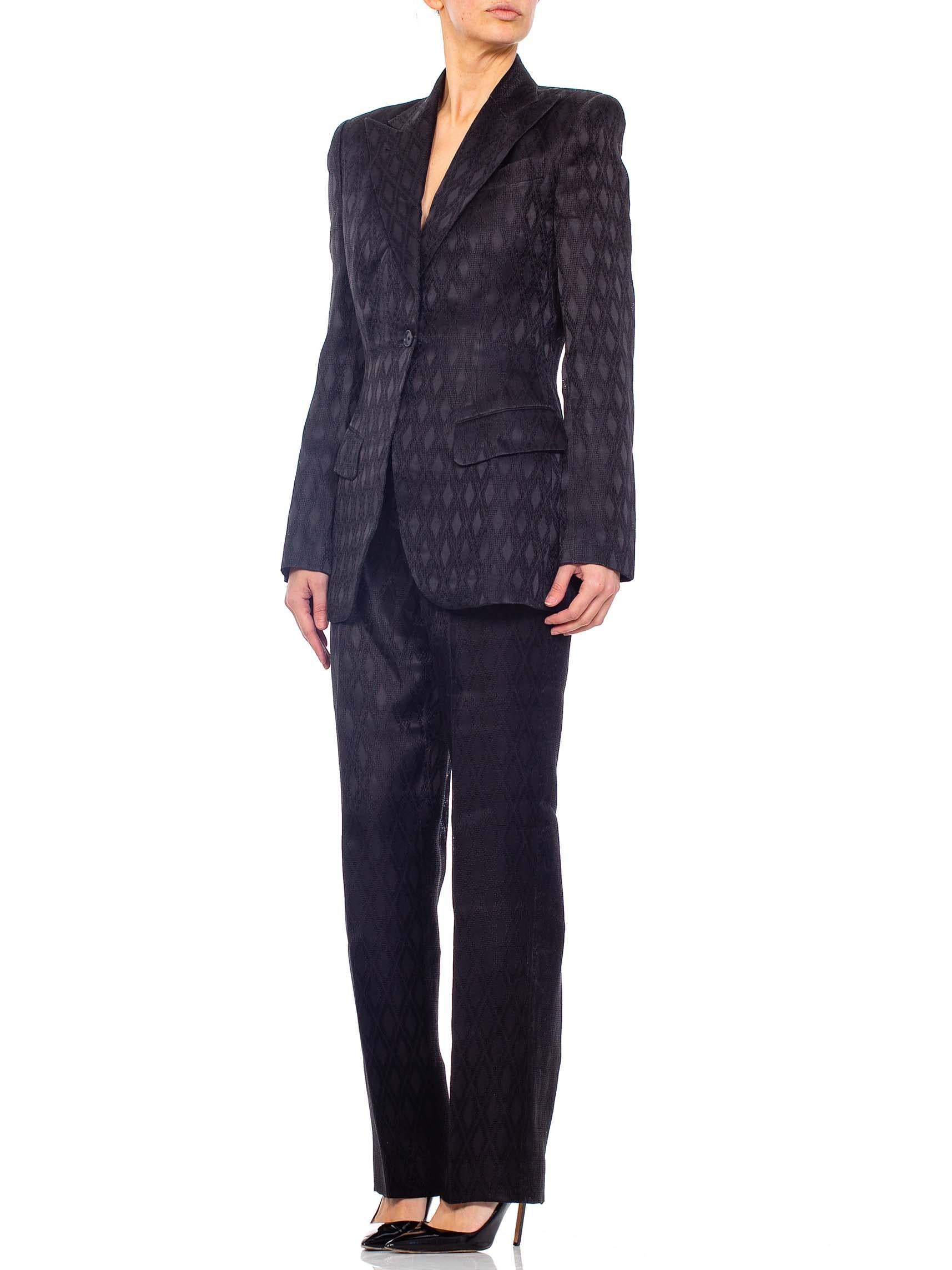 1990'S RICHARD TYLER Black Silk Couture Peak Lapel Pant Suit For Sale 6