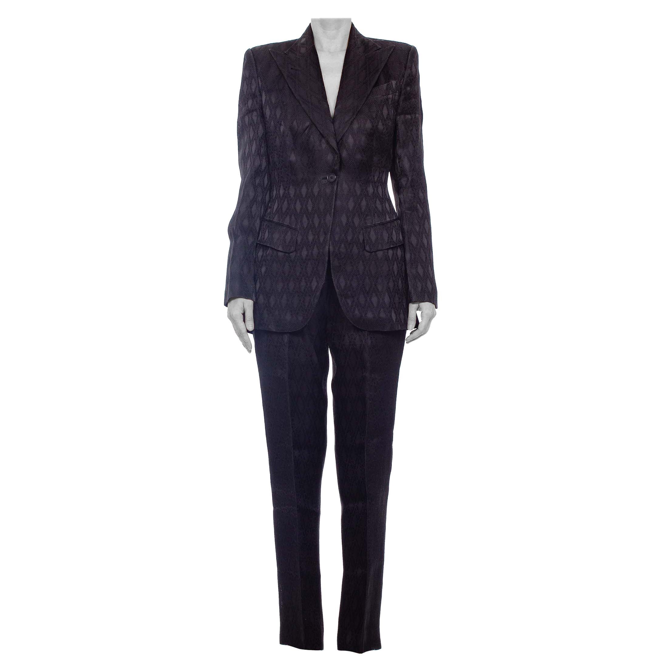 1990'S RICHARD TYLER Black Silk Couture Peak Lapel Pant Suit For Sale