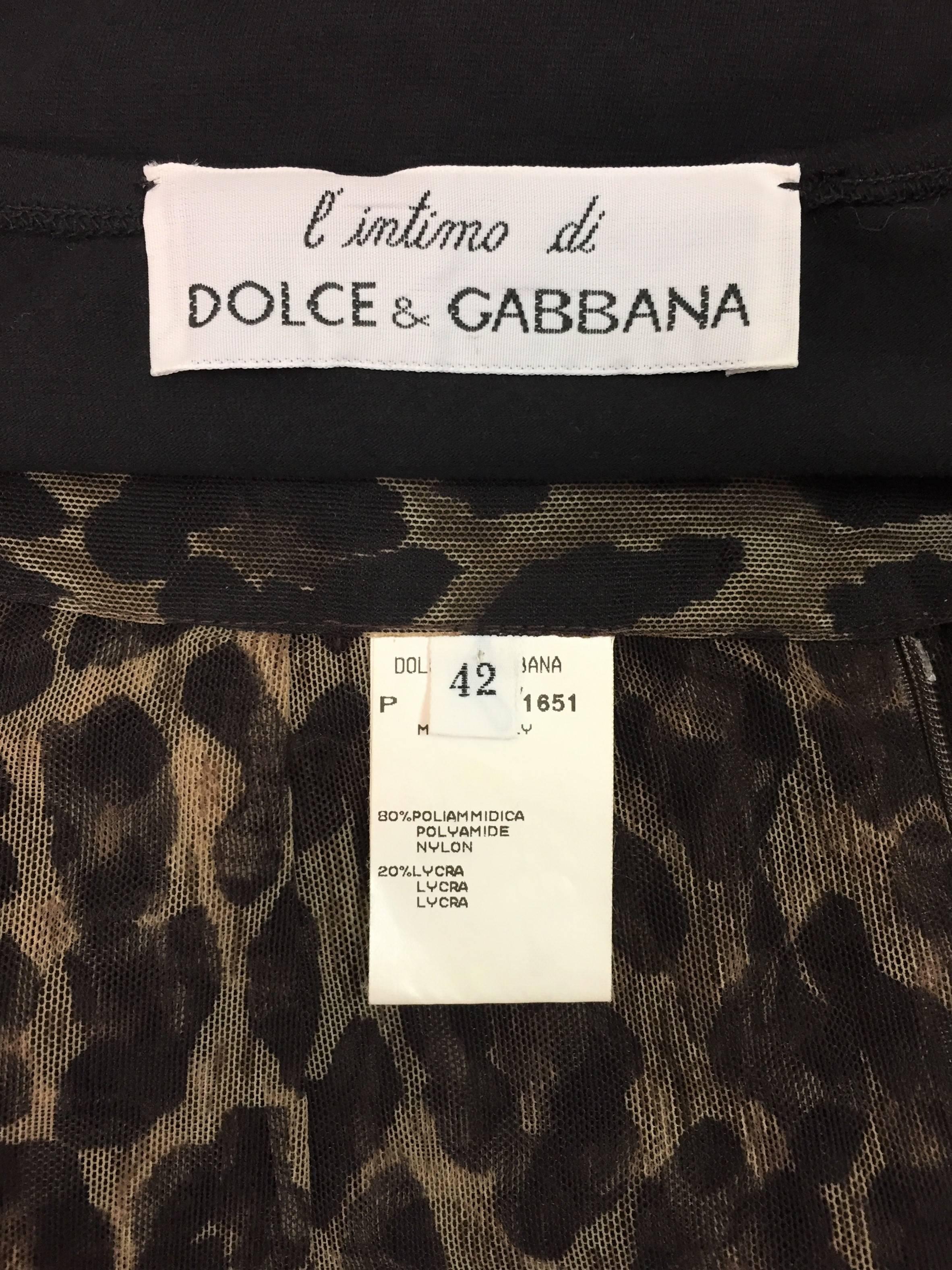 1990's Dolce & Gabbana Black Crop Top & High Waist Sheer Mesh Leopard Skirt In Excellent Condition In Yukon, OK