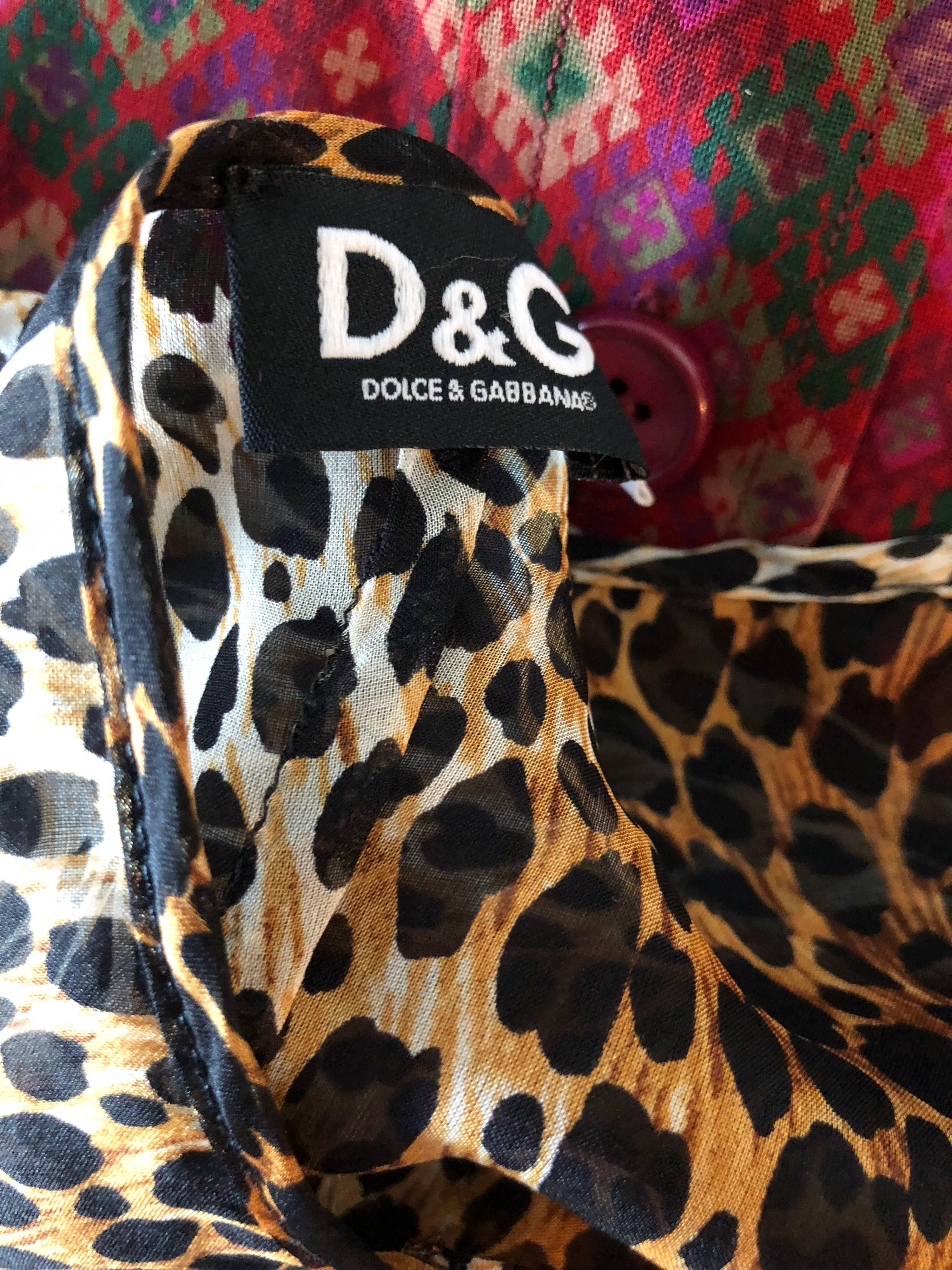 1990s Dolce & Gabbana Leopard Print Silk Chiffon Semi Sheer Vintage Mini Dress 5