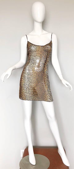 1990s Dolce & Gabbana Leopard Print Silk Chiffon Semi Sheer Vintage Mini Dress