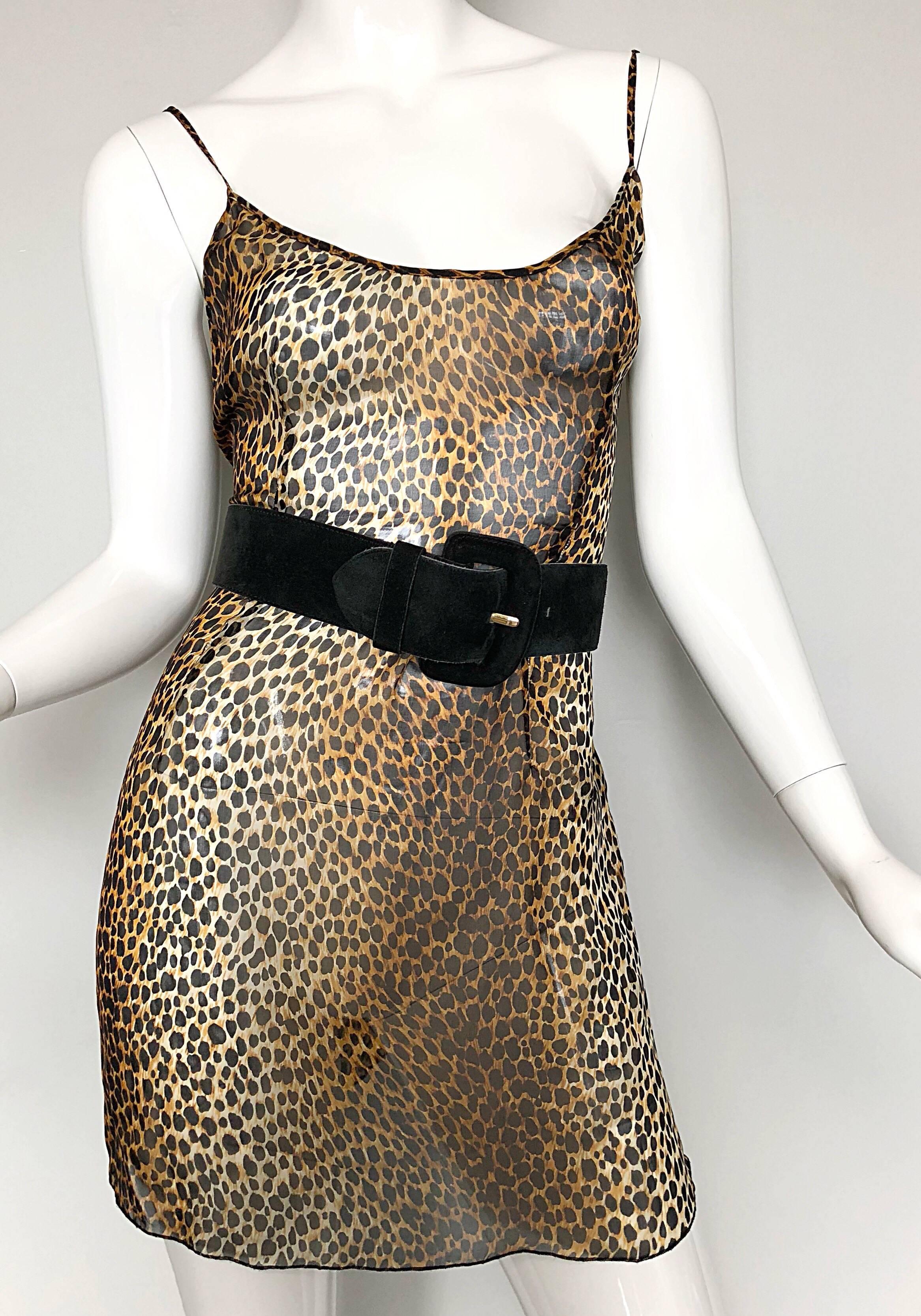 Women's 1990s Dolce & Gabbana Leopard Print Silk Chiffon Semi Sheer Vintage Mini Dress