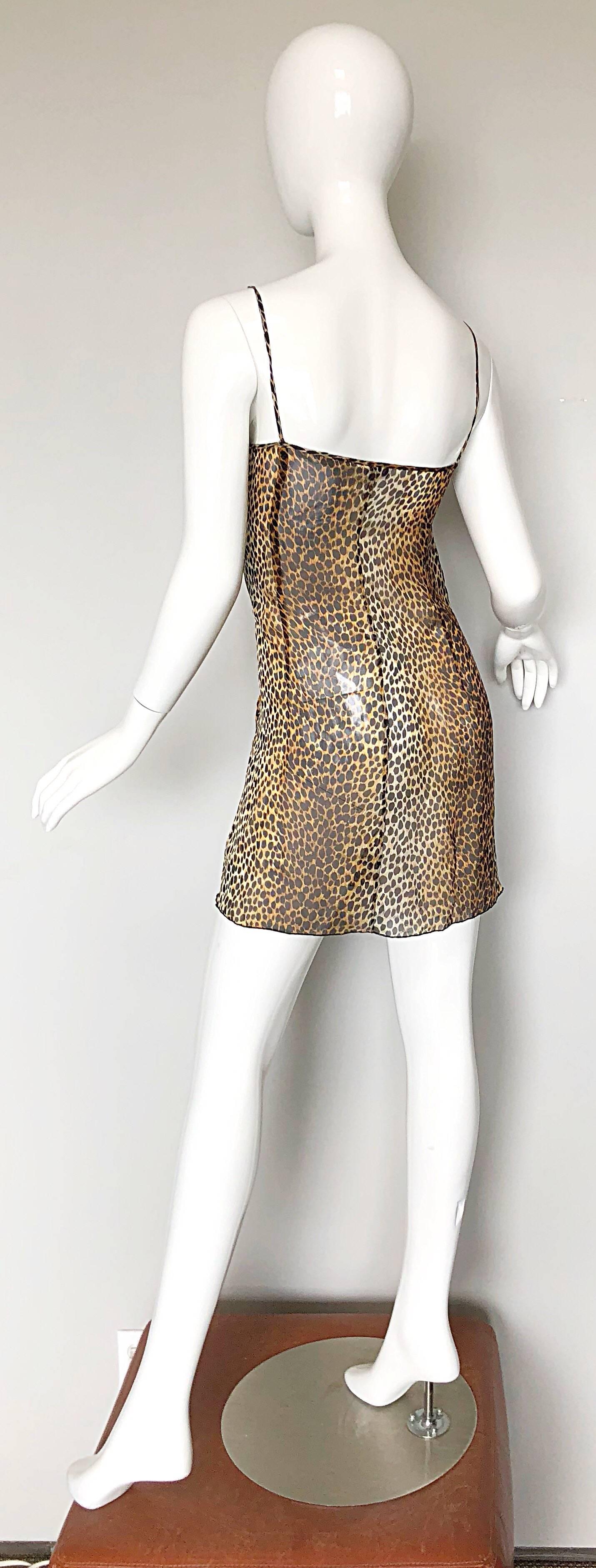 1990s Dolce & Gabbana Leopard Print Silk Chiffon Semi Sheer Vintage Mini Dress 3