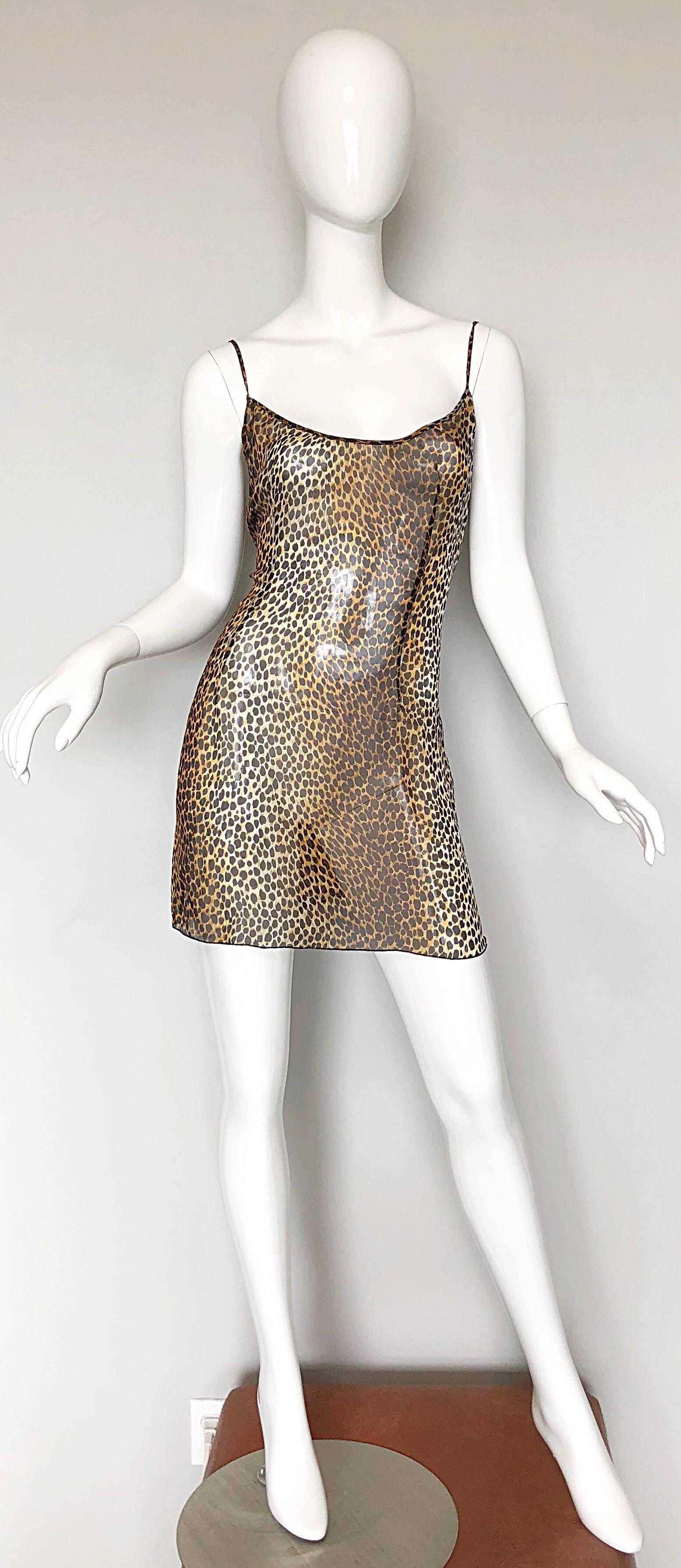 1990s Dolce & Gabbana Leopard Print Silk Chiffon Semi Sheer Vintage Mini Dress 4