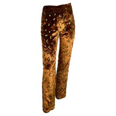 Retro 1990s Dolce and Gabbana Copper Velvet Floral Embellished Pants
