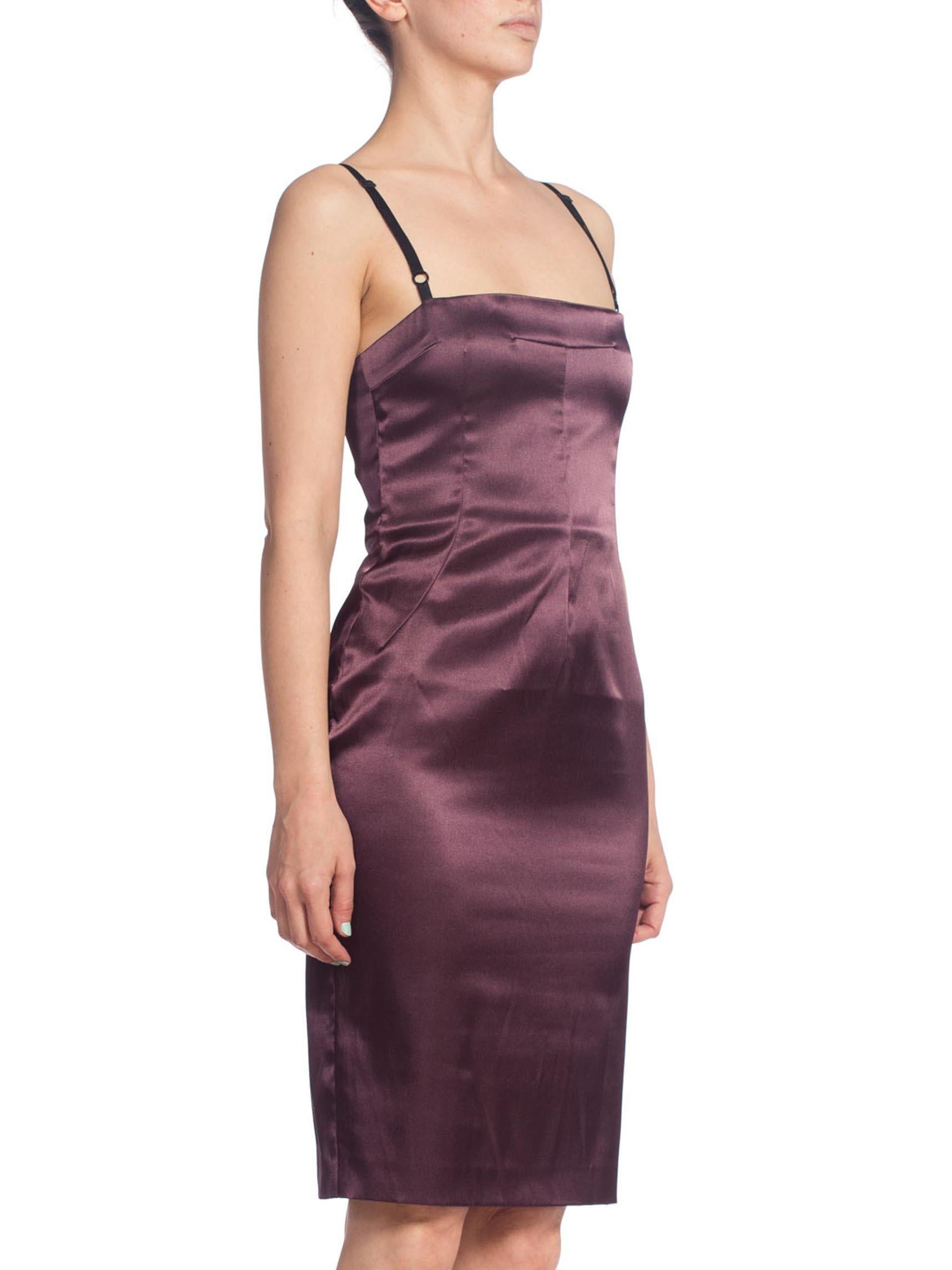1990S Dolce And Gabbana Aubergine Stretch Satin Slip Dress In Excellent Condition In New York, NY
