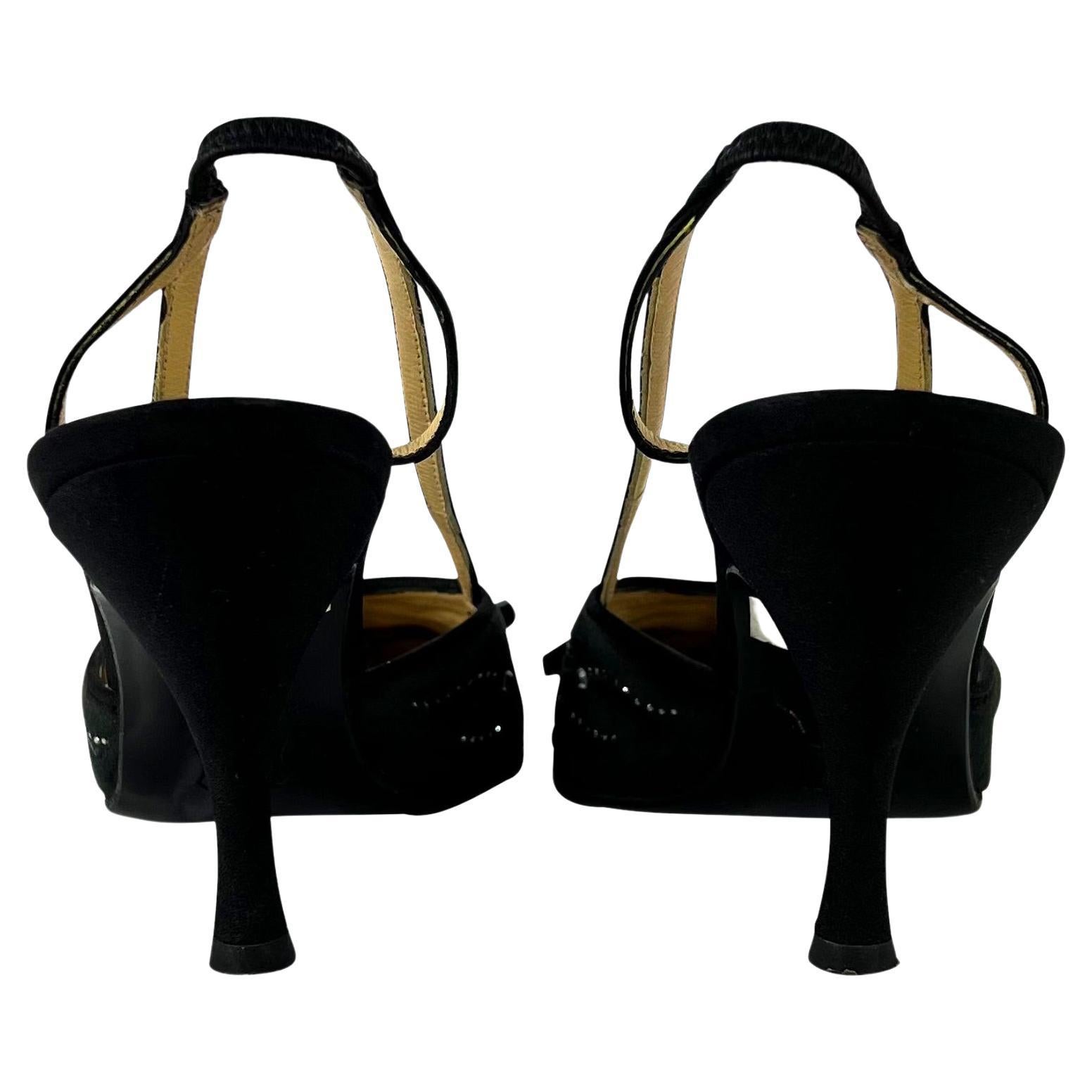 Años 90 Dolce & Gabbana Tacón de Cristal Bordado en Terciopelo Negro Talla 36 en venta 2