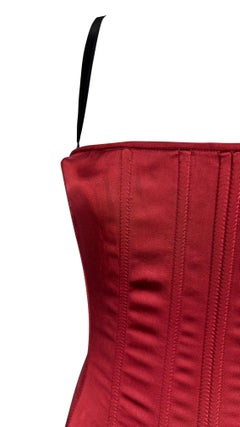 1990s Dolce & Gabana Red Satin Boned Corset Bustier Y2K Tank Top