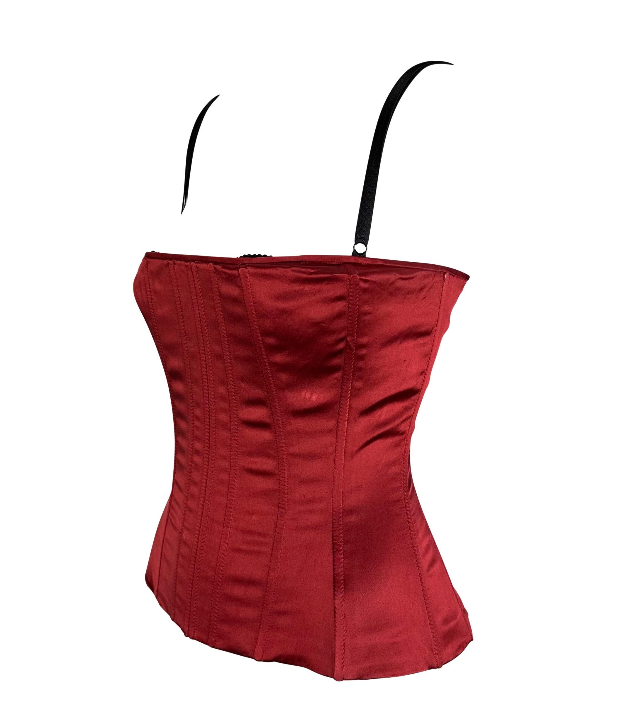 1990s Dolce & Gabana Red Satin Boned Corset Bustier Y2K Tank Top  In Good Condition In West Hollywood, CA