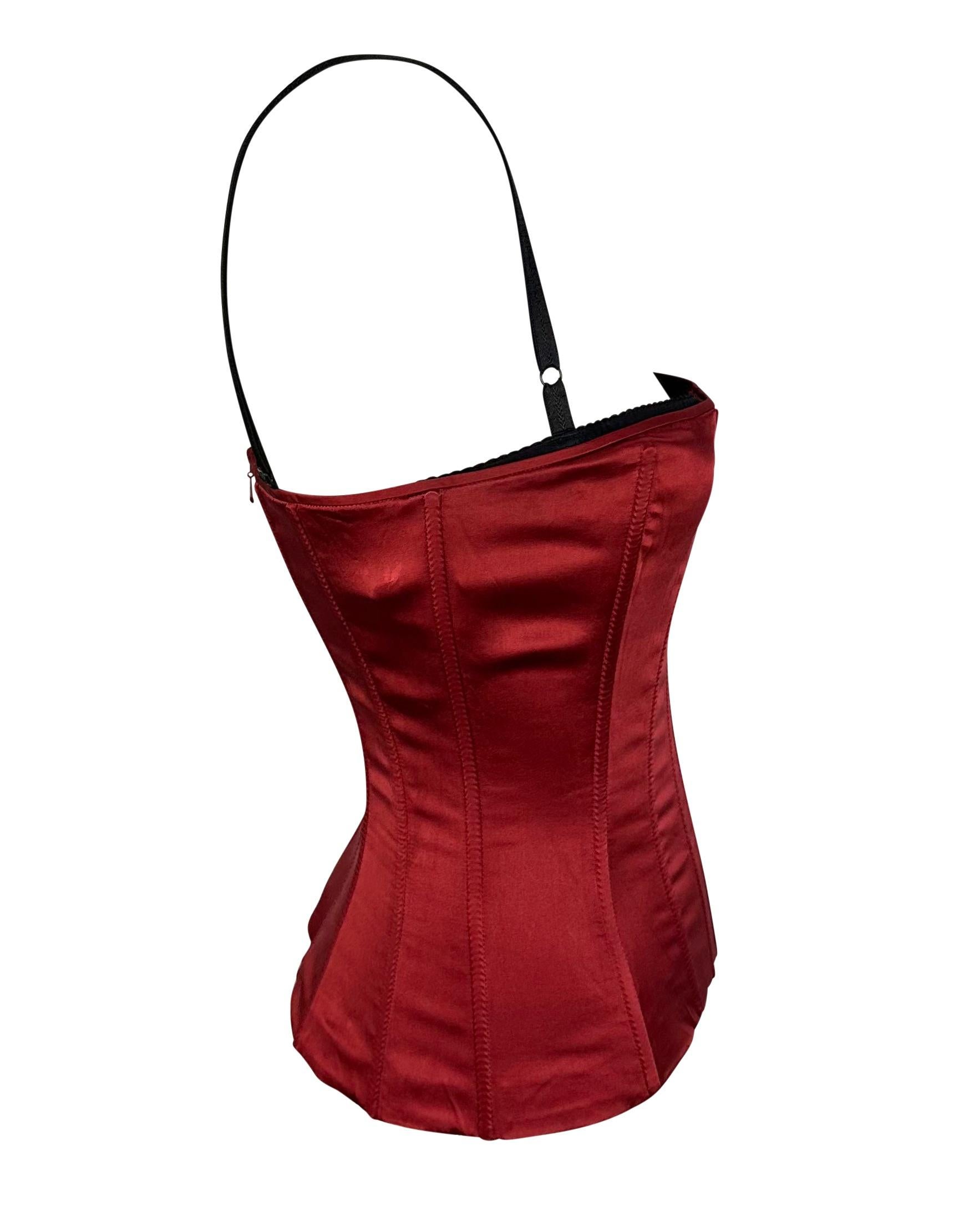 1990s Dolce & Gabana Red Satin Boned Corset Bustier Y2K Tank Top  2