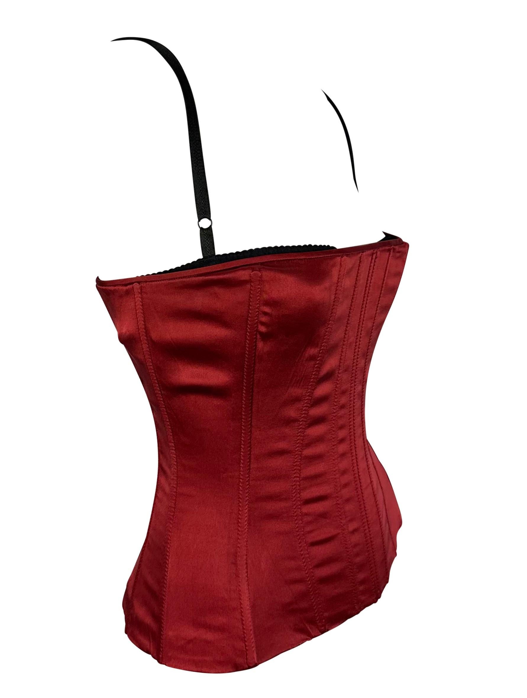 1990s Dolce & Gabana Red Satin Boned Corset Bustier Y2K Tank Top  3