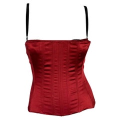 Vintage 1990s Dolce & Gabana Red Satin Boned Corset Bustier Y2K Tank Top