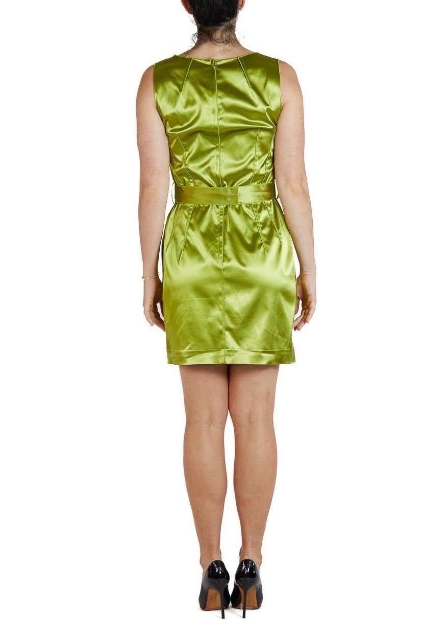 1990S DOLCE & GABBANA Acid Green Silk Lycra Stretch Satin Cocktail Dress For Sale 3