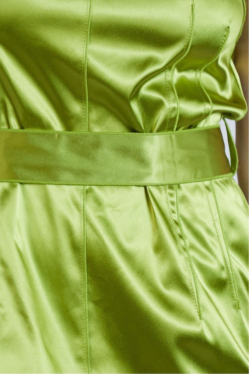 1990S DOLCE & GABBANA Acid Green Silk Lycra Stretch Satin Cocktail Dress en vente 4