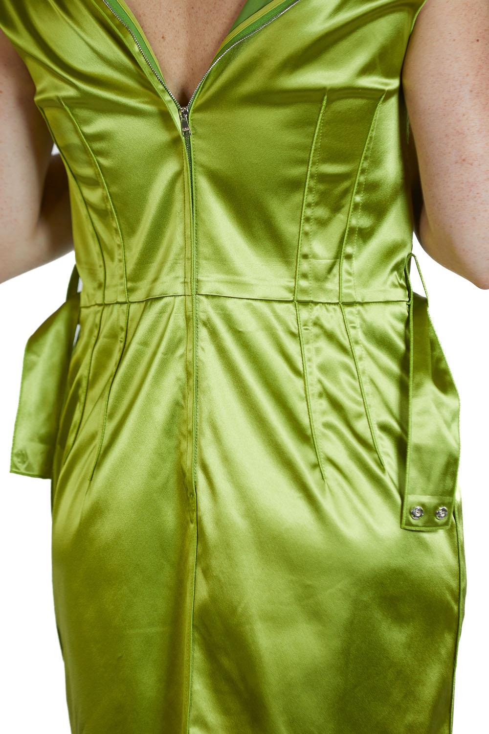1990S DOLCE & GABBANA Acid Green Silk Lycra Stretch Satin Cocktail Dress en vente 5
