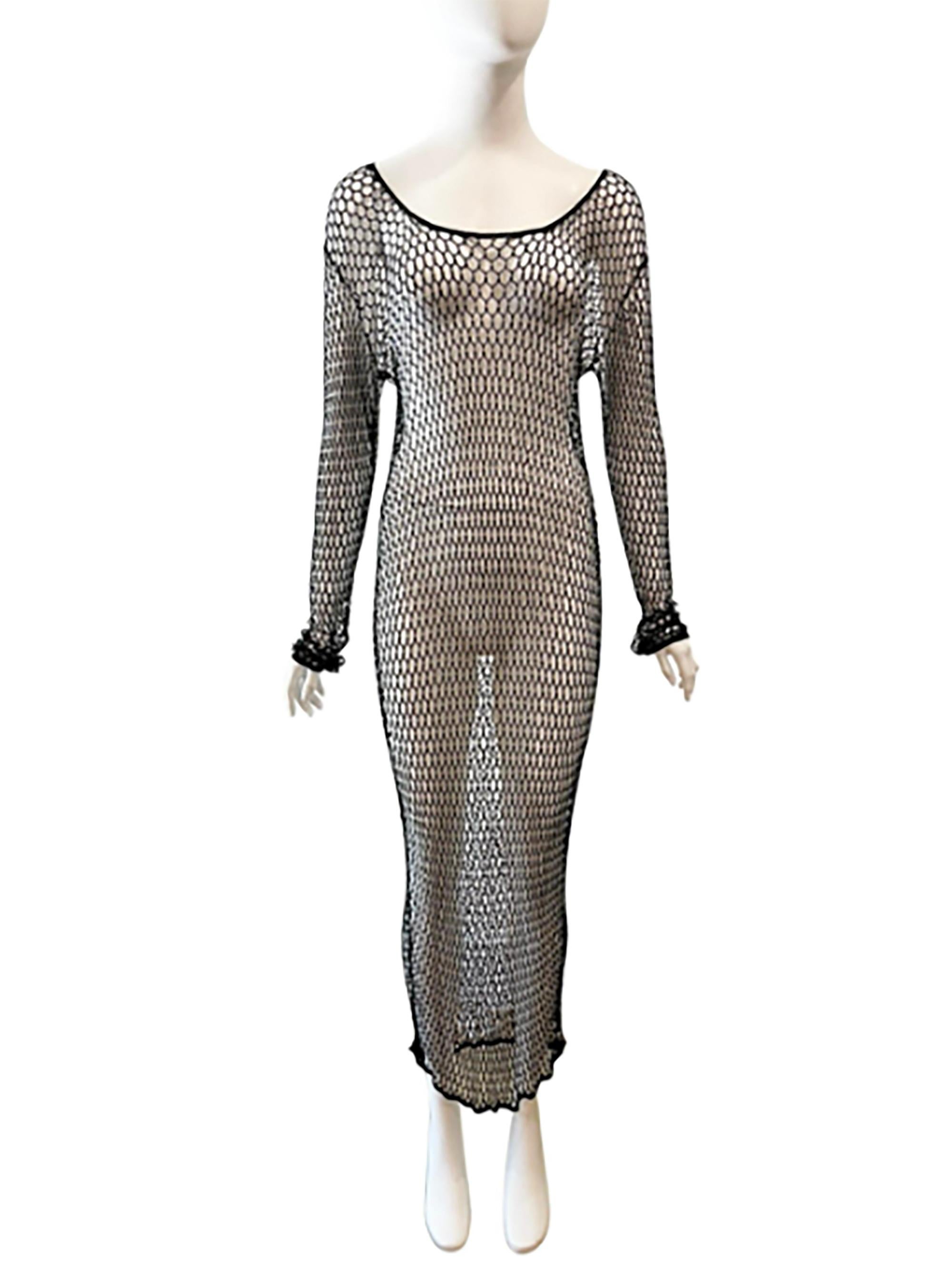 Gray 1990s Dolce & Gabbana Beaded Fishnet 20s Style gown 
