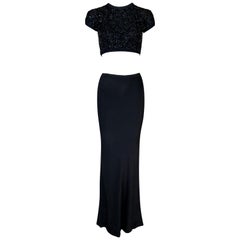 Vintage 1990's Dolce & Gabbana Black Beaded Crop Top & Long Skirt Set