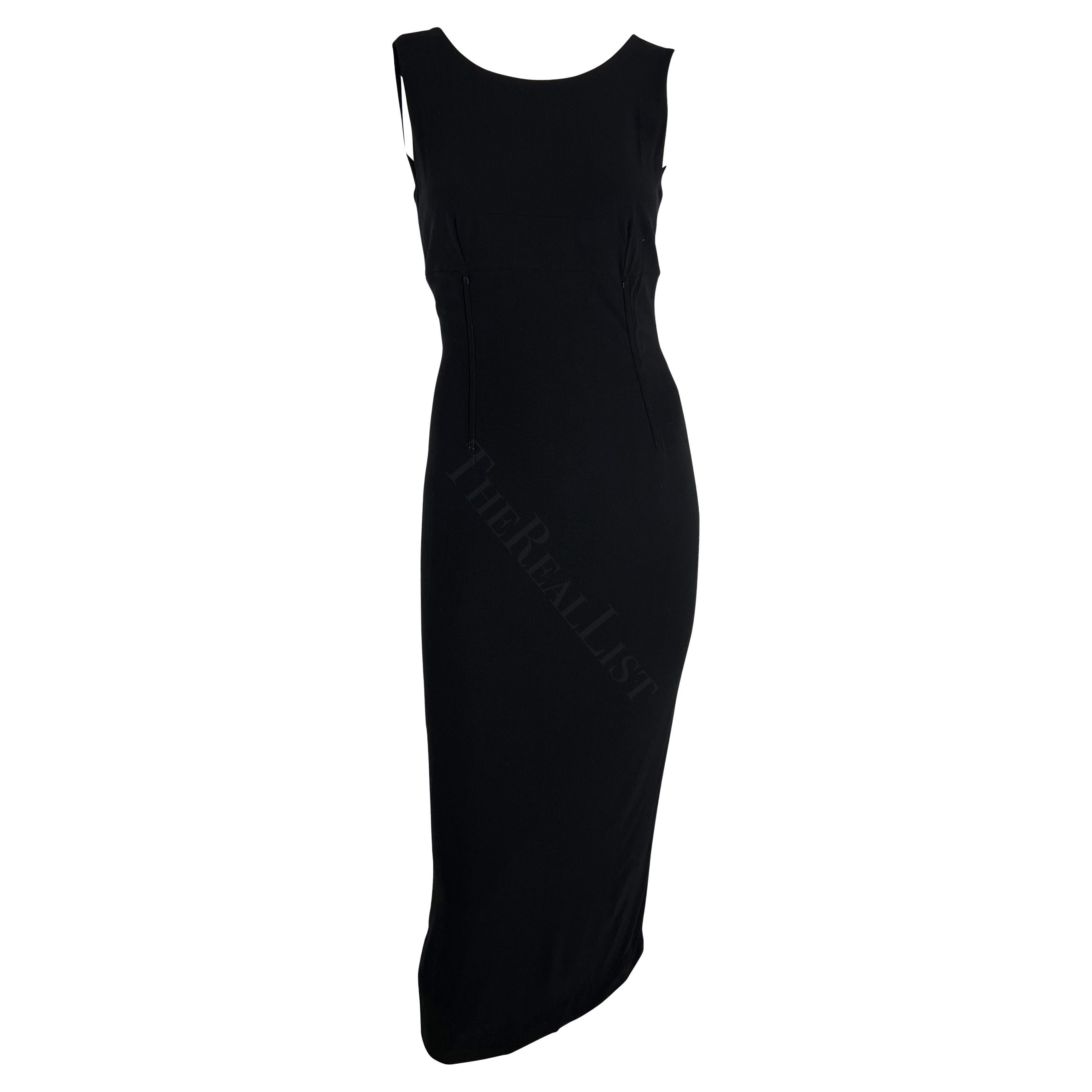 1990s Dolce & Gabbana Black Corset Boned Sleeveless Midi Dress For Sale