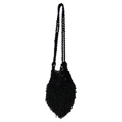 Vintage 1990s Dolce & Gabbana Black Crochet Beaded Fringe Mini Bag