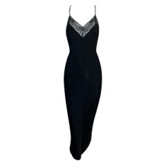 1990's Dolce & Gabbana Black Lace Trim Bodycon Plunging Back Dress