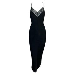 1990
s Dolce 
Gabbana Black Lace Trim Bodycon Plunging Back Dress
