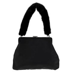 Vintage 1990s Dolce & Gabbana Black Nylon Mink Fur Evening Small Bag