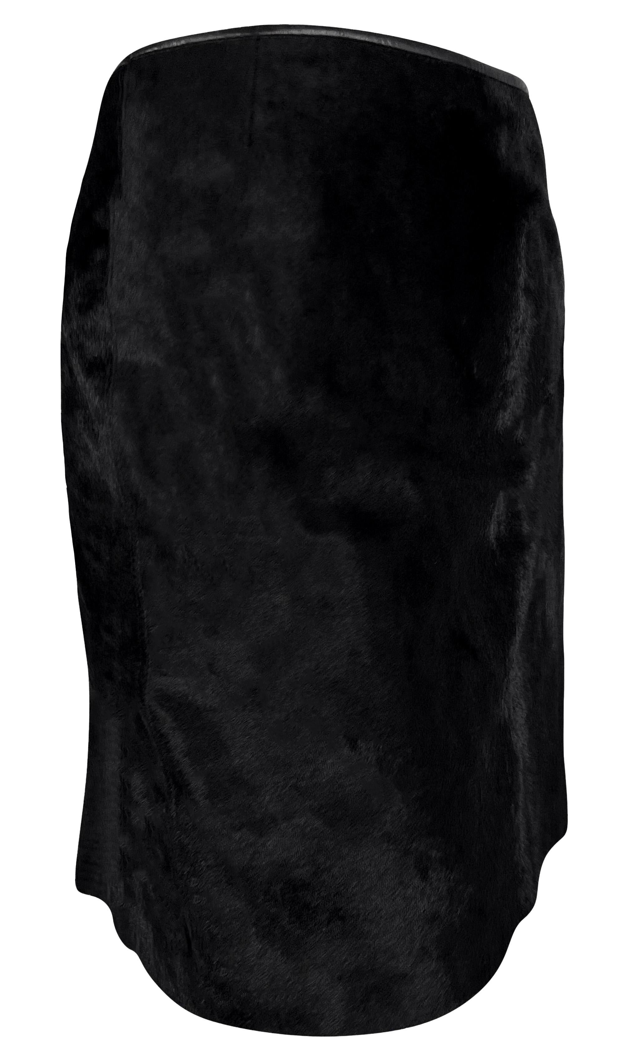 Women's 1990s Dolce & Gabbana Black Ponyhair Cowhide Leather Trim Wrap Style Mini Skirt For Sale