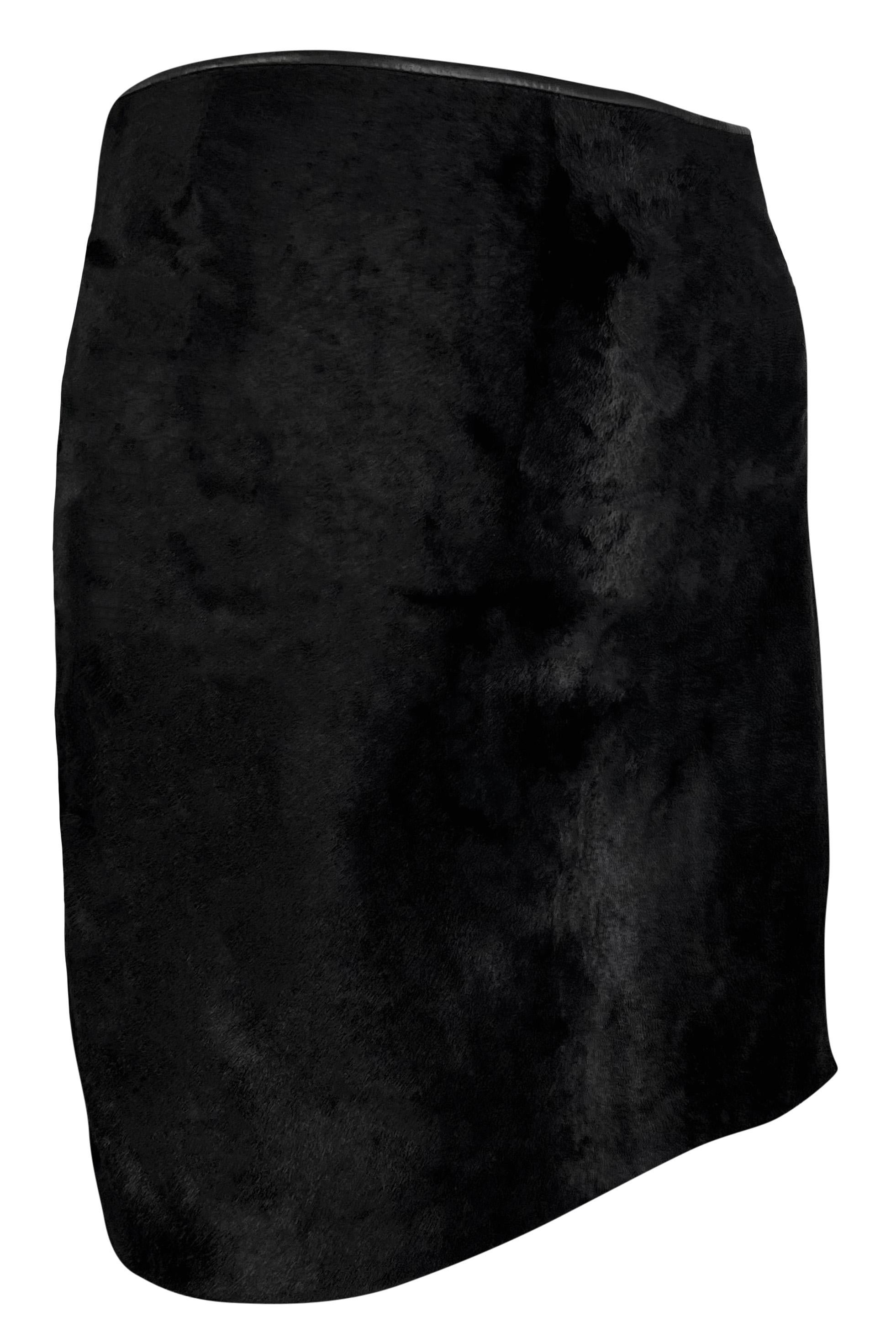 1990s Dolce & Gabbana Black Ponyhair Cowhide Leather Trim Wrap Style Mini Skirt For Sale 1