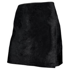 1990s Dolce & Gabbana Black Ponyhair Cowhide Leather Trim Wrap Style Mini Skirt