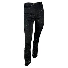 1990s Dolce & Gabbana Black Satin Stretch Rhinestone Star Constellation Pants