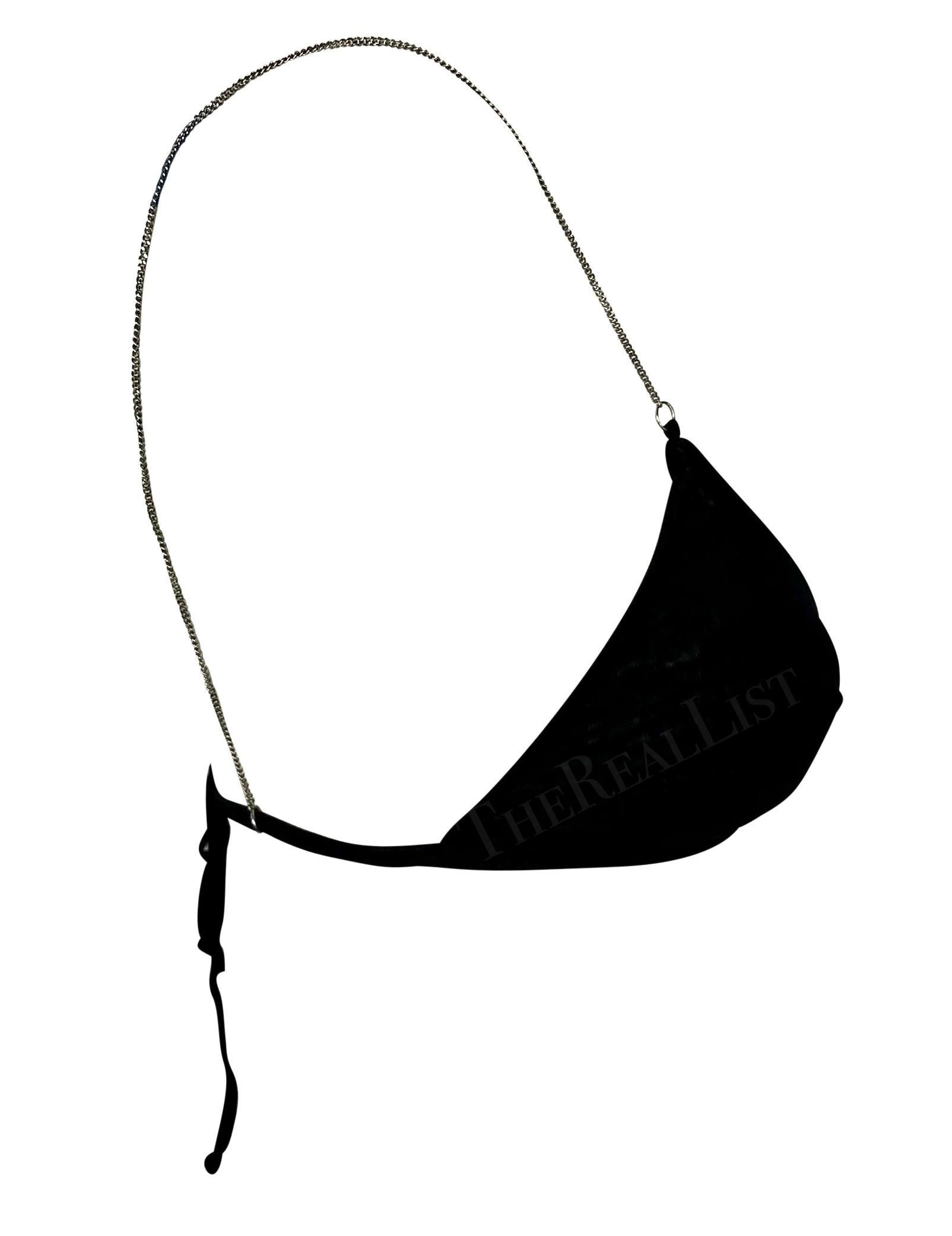 Women's 1990s Dolce & Gabbana Black Sheer Bikini Top with Silver Chain Straps For Sale