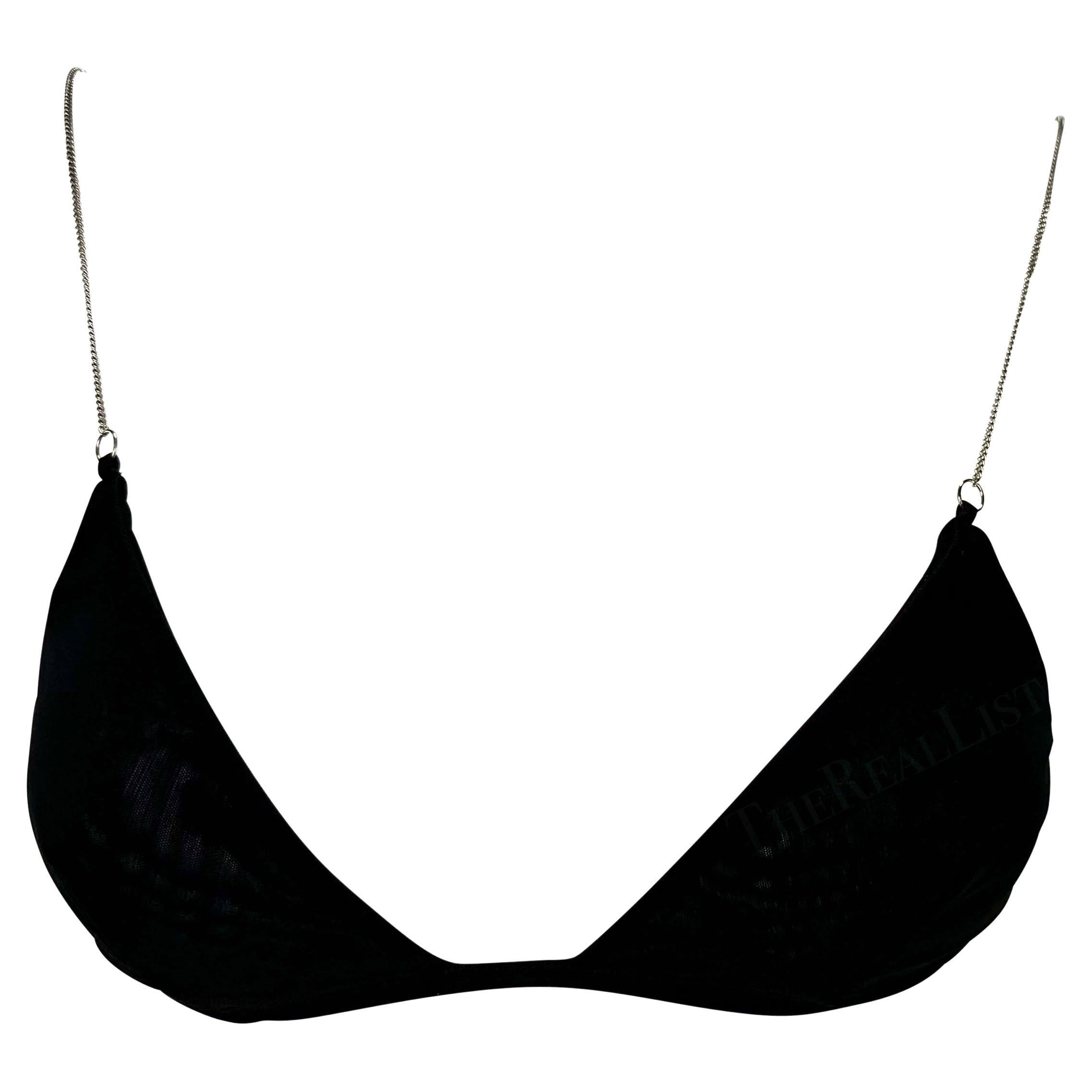 1990s Dolce & Gabbana Black Sheer Bikini Top with Silver Chain Straps For Sale 2