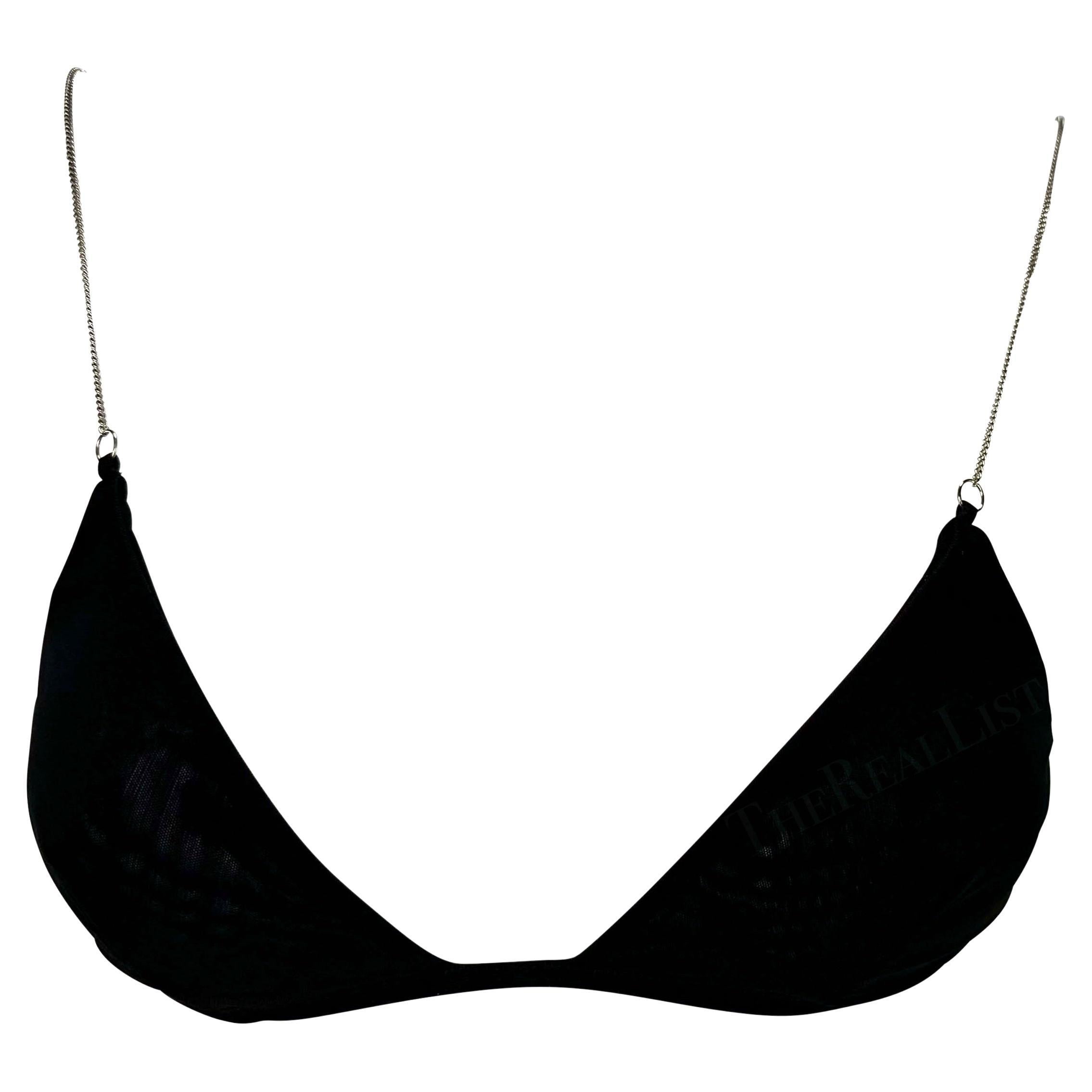 1990s Dolce & Gabbana Black Sheer Bikini Top with Silver Chain Straps 2