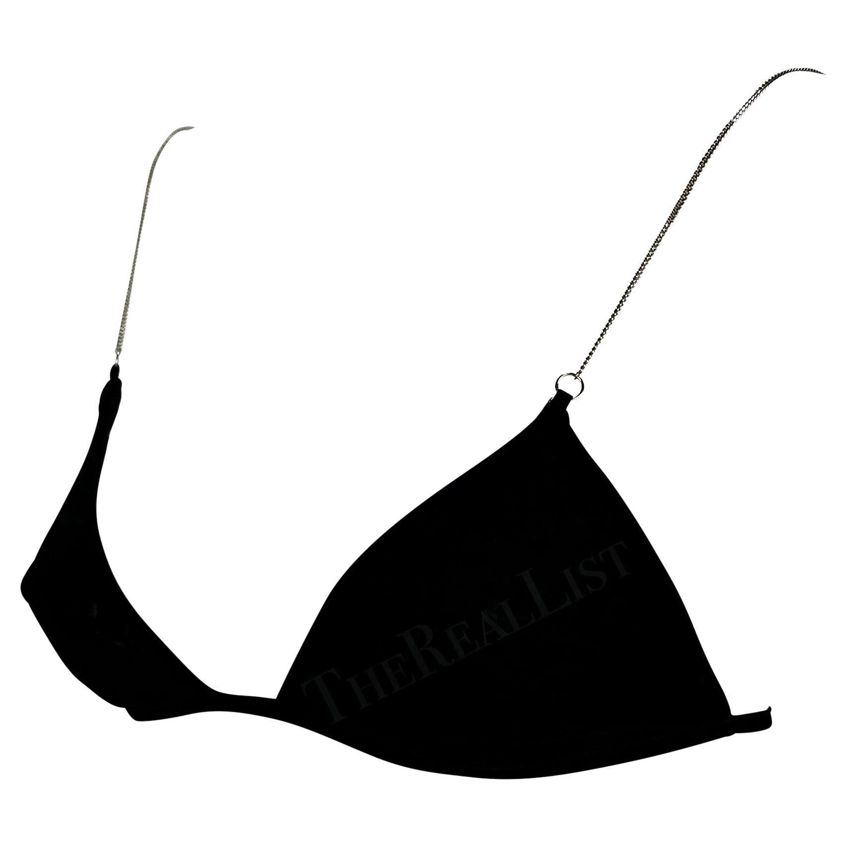 Dolce & Gabbana - Bikini noir transparent avec bretelles en chaîne argentée, années 1990
