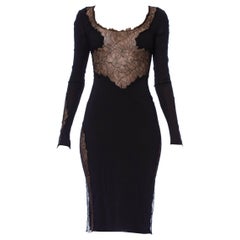 1990S DOLCE & GABBANA Black Silk Lycra Sheer Lace Cut Out Body-Con  Cocktail Dr