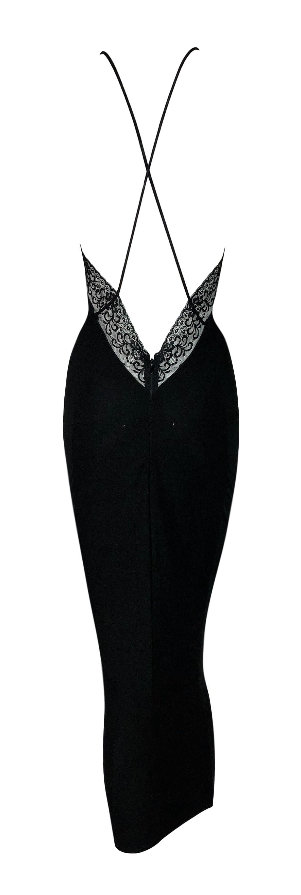 1990's Dolce and Gabbana Black Slinky Plunging Lace Pin-Up Wiggle Dress ...