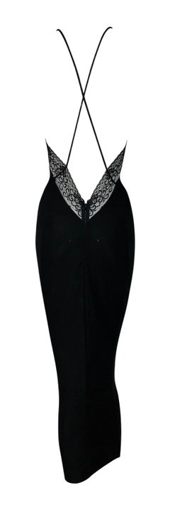 1990's Dolce & Gabbana Black Slinky Plunging Lace Pin-Up Wiggle Dress 42